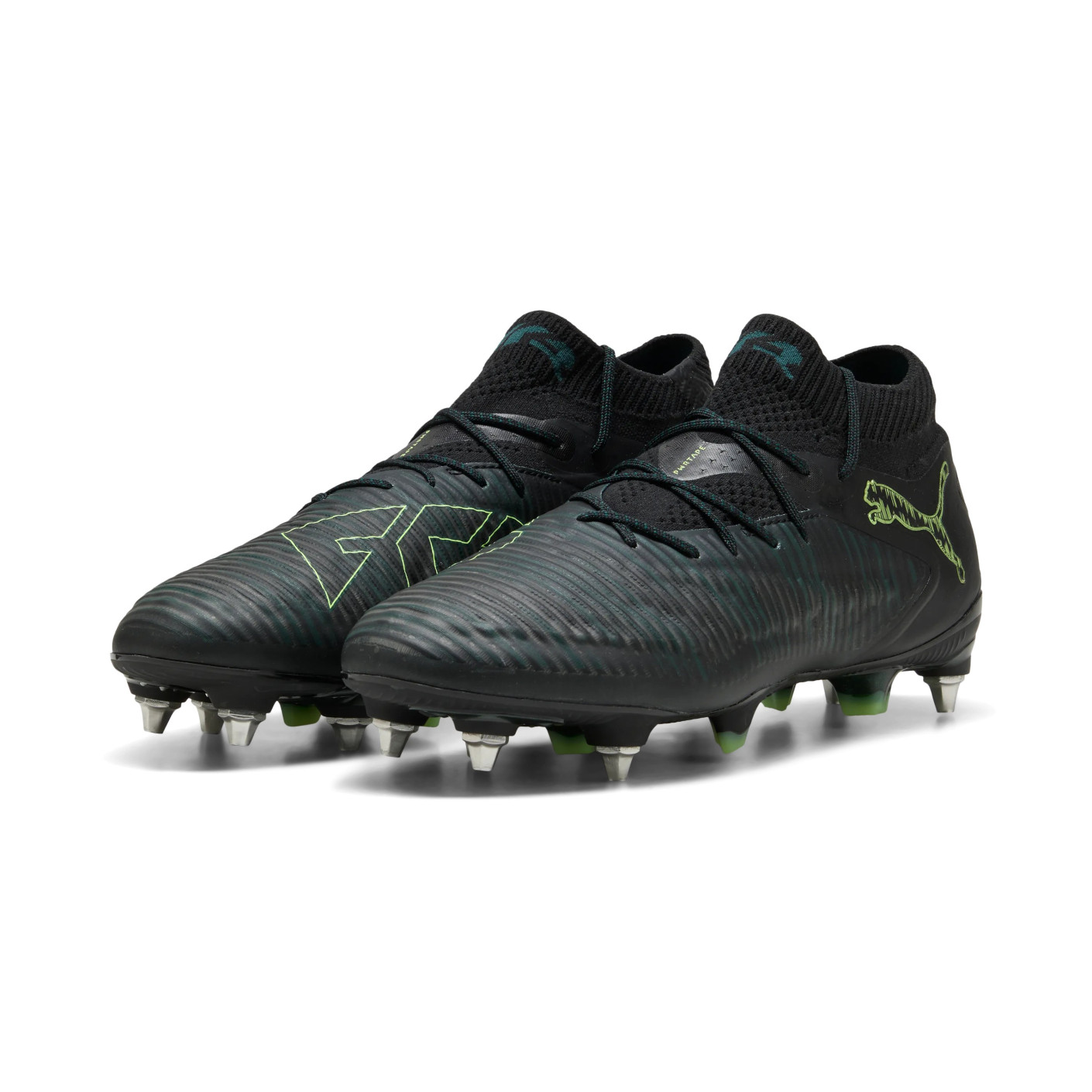 PUMA Future 8 Ultimate Crampons Vissés Chaussures de Foot (SG) Noir Vert Foncé Vert Vif