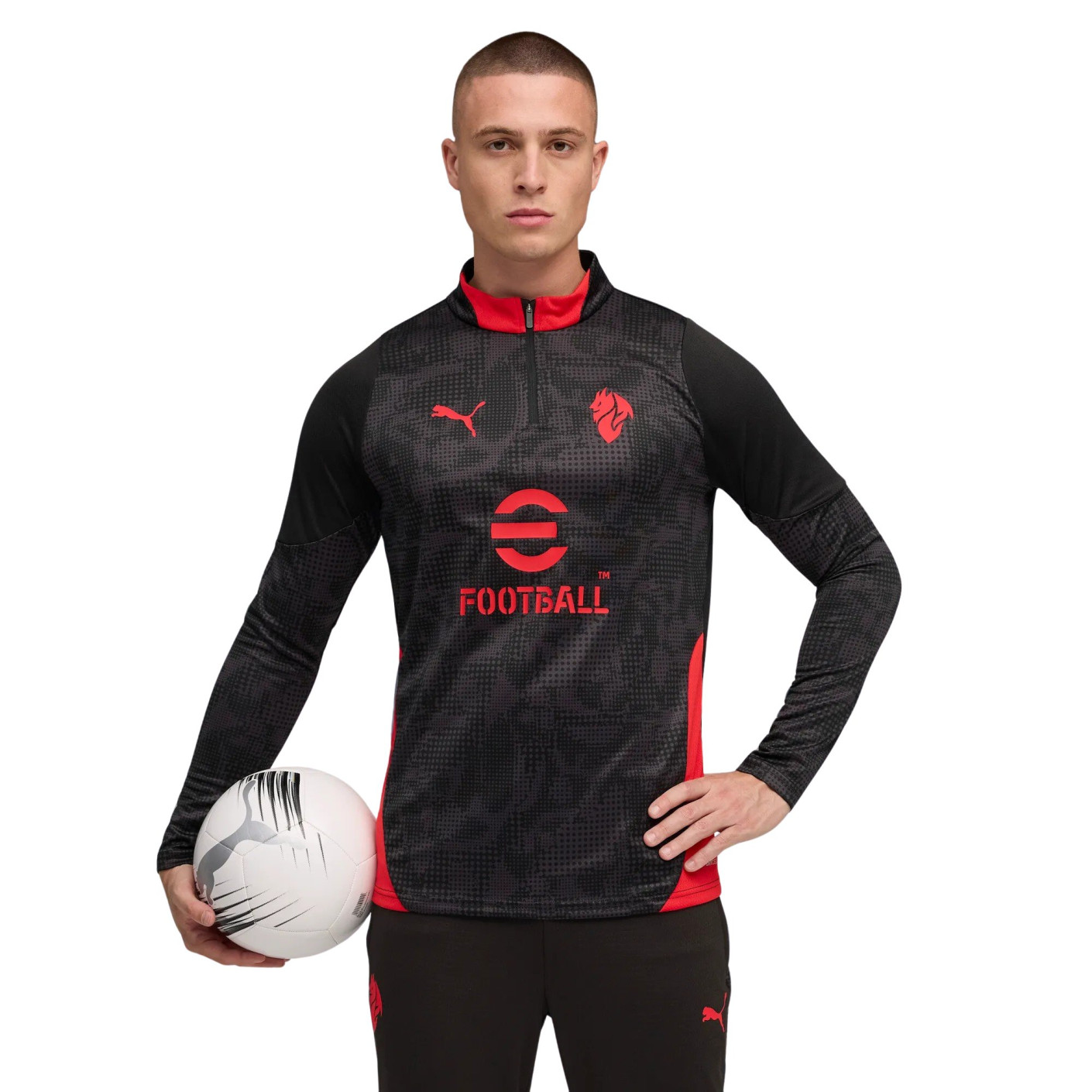PUMA AC Milan Haut d'Entraînement 1/4 Zip 2025-2026 Noir Rouge