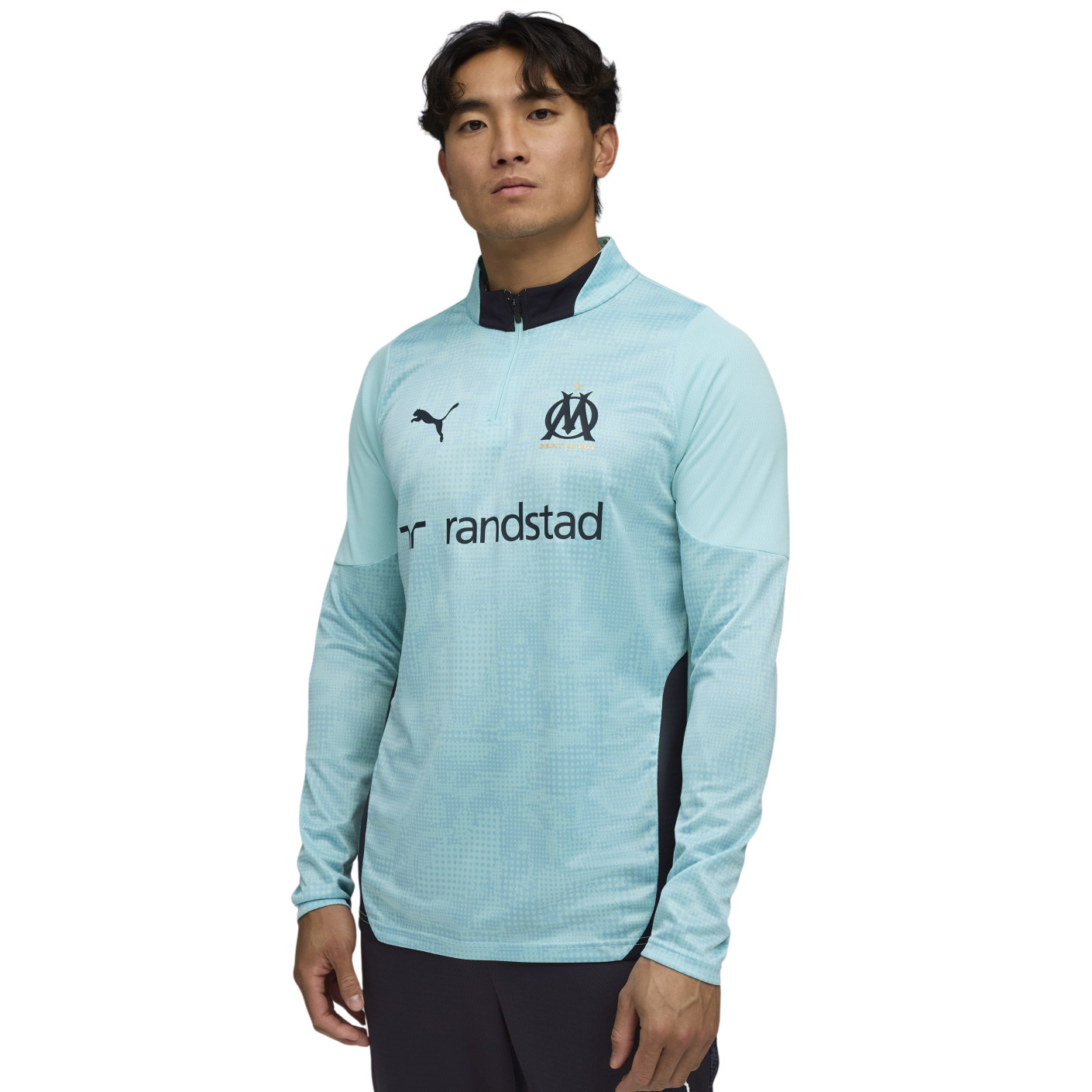 PUMA Olympique Marseille Haut d'Entraînement 1/4-Zip 2025-2026 Bleu Foncé Blanc