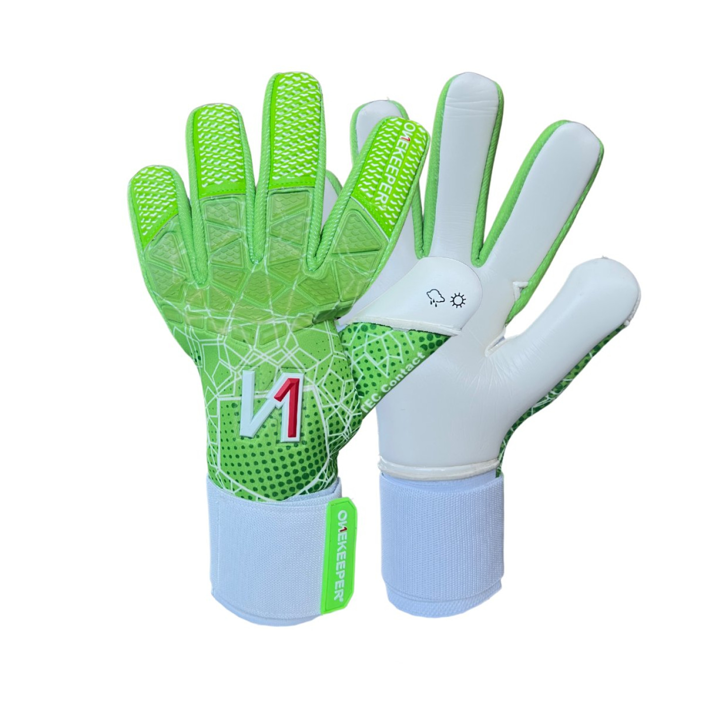 Onekeeper C-Tec Keepershandschoenen Kids Fluorgroen Wit Rood