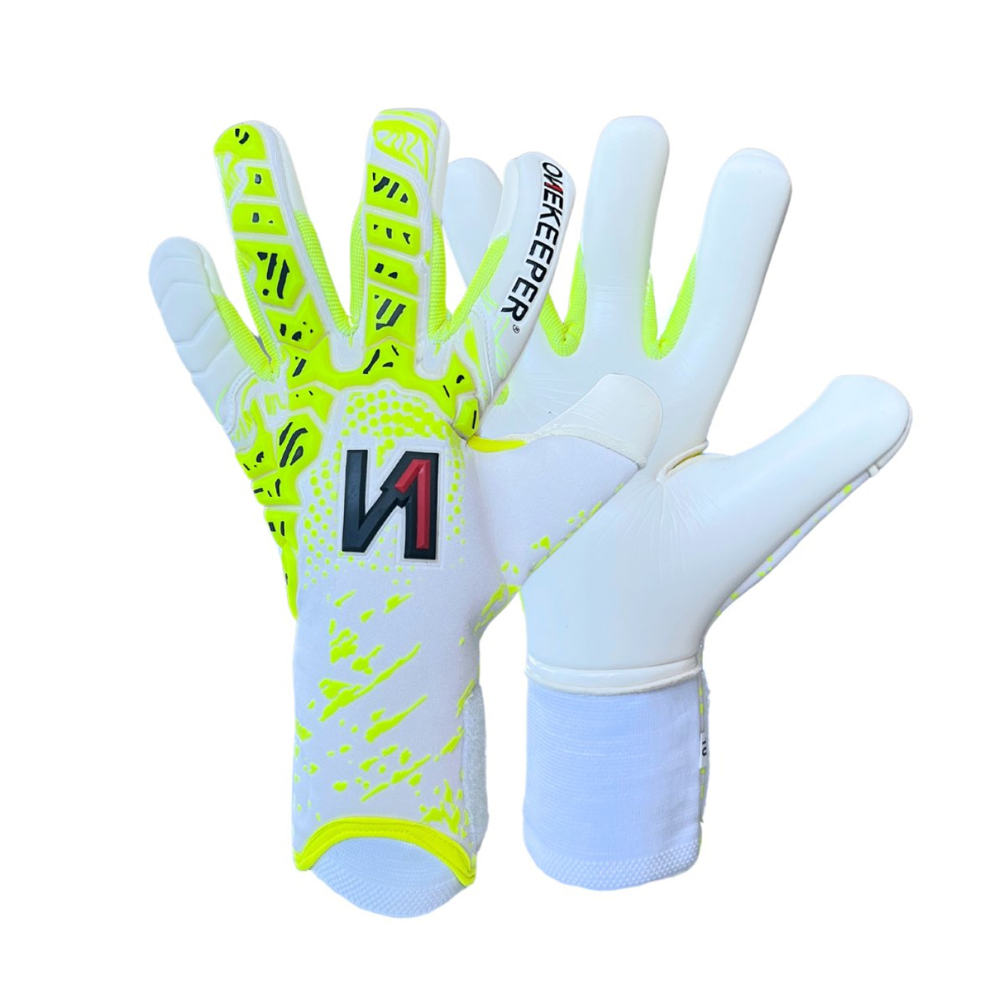Onekeeper Iconic Gants de Gardien de But Blanc Jaune Fluo Noir
