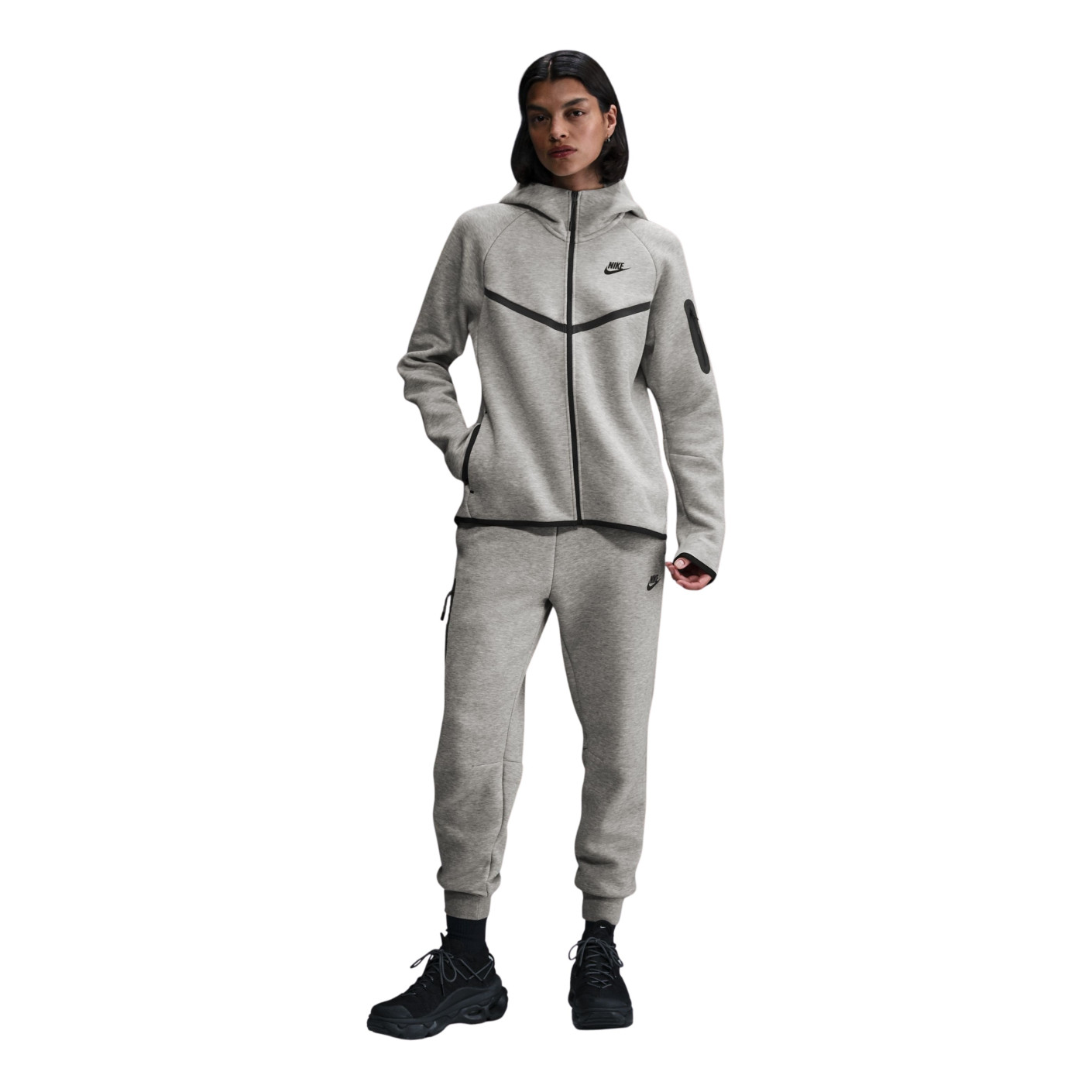 Survêtement Nike Sportswear Tech Fleece à fermeture éclair intégrale pour femmes, gris foncé et noir