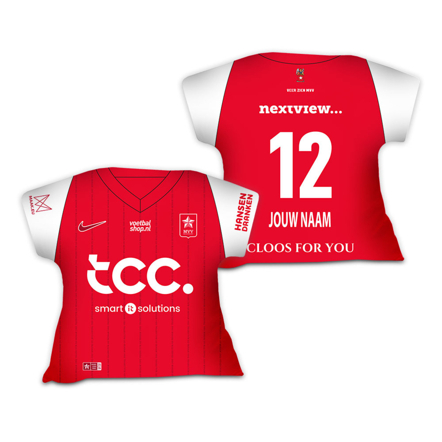 MVV Maastricht Shirtkussen Thuisshirt 2025-2026 Gepersonaliseerd