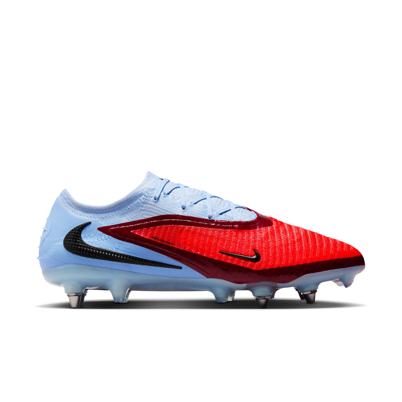 Nike Phantom 6 Low Elite Crampons Vssés Chaussures de Foot (SG) Bleu Clair Rouge Vif Noir