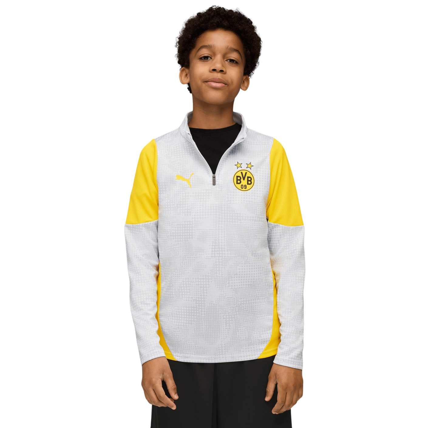 PUMA Borussia Dortmund Haut d'Entraînement 1/4 Zip 2025-2026 Enfants Argenté Jaune