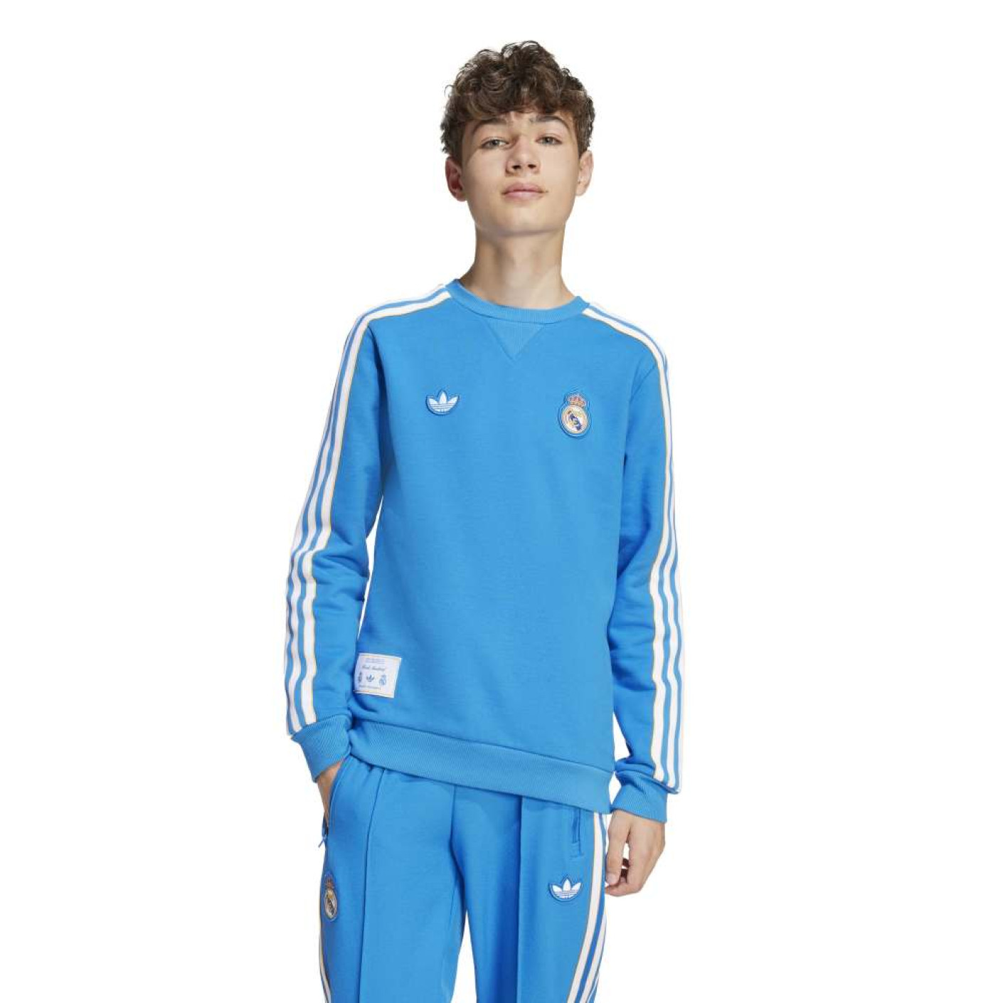adidas Real Madrid Terrace Icons Crew Sweat-Shirt Enfants Bleu Blanc