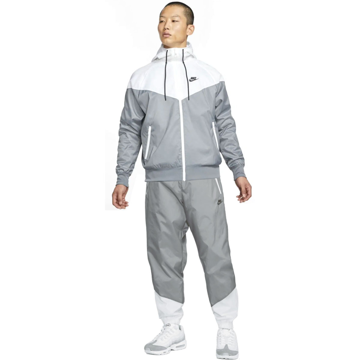 Survêtement tissé à glissière intégrale Nike Sportswear Windrunner gris blanc noir