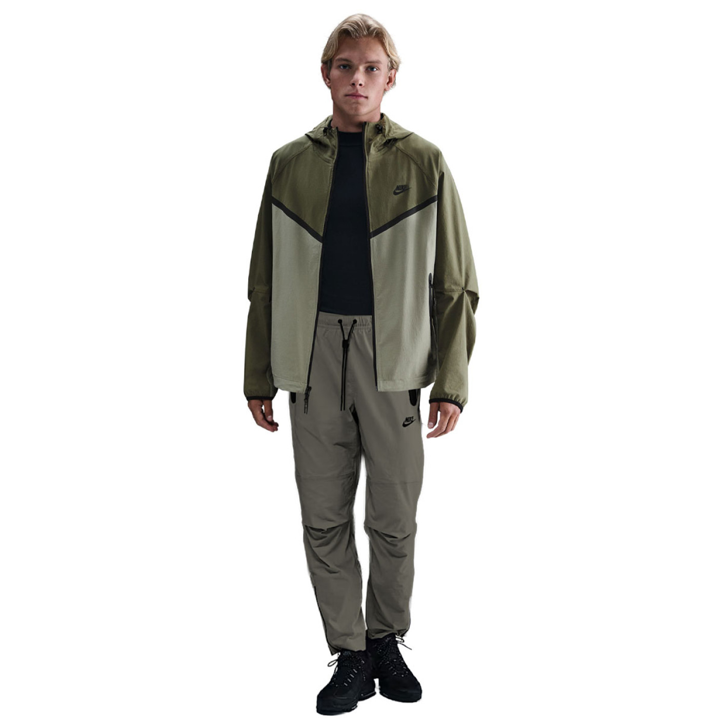 Survêtement tissé Nike Tech Sportswear Windrunner entièrement zippé vert olive vert olive noir