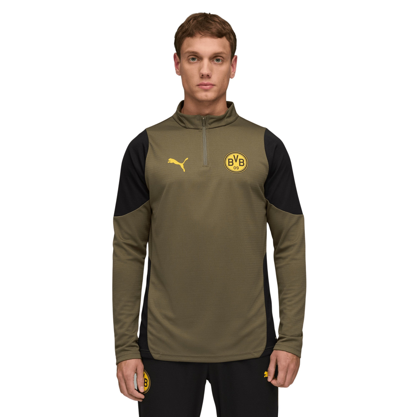 PUMA Borussia Dortmund Haut d'Entraînement 1/4 Zip 2025-2026 Vert Olive Noir
