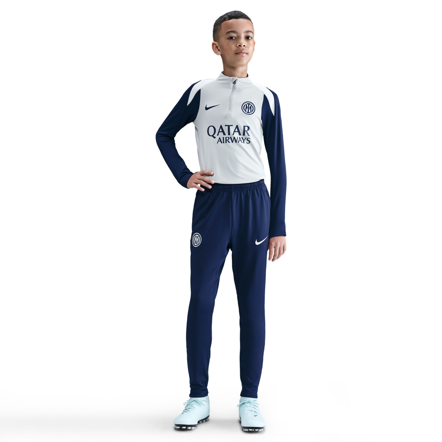 Nike Inter Milan Strike Trainingspak 1/4-Zip 2025-2026 Kids Lichtgrijs Donkerblauw Wit