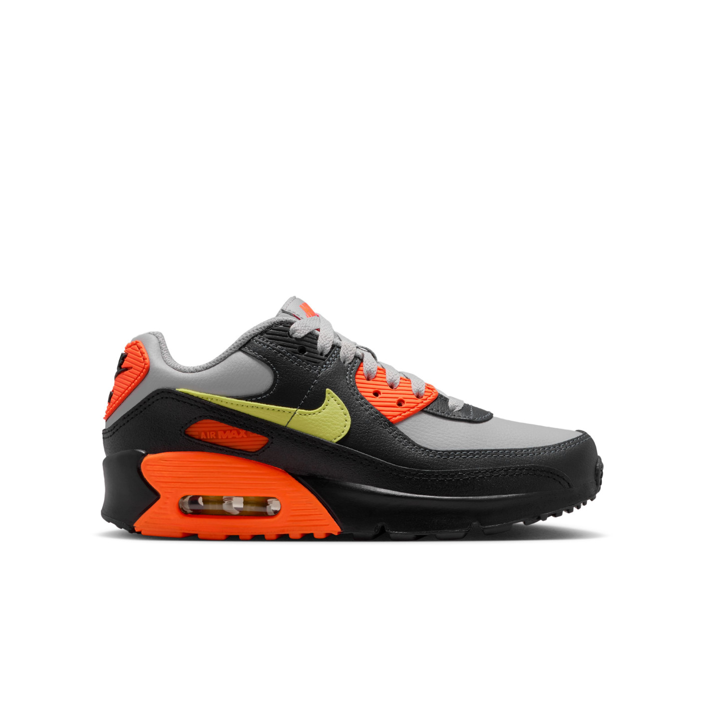 Baskets Nike Air Max 90 en cuir pour enfants, gris, noir, orange