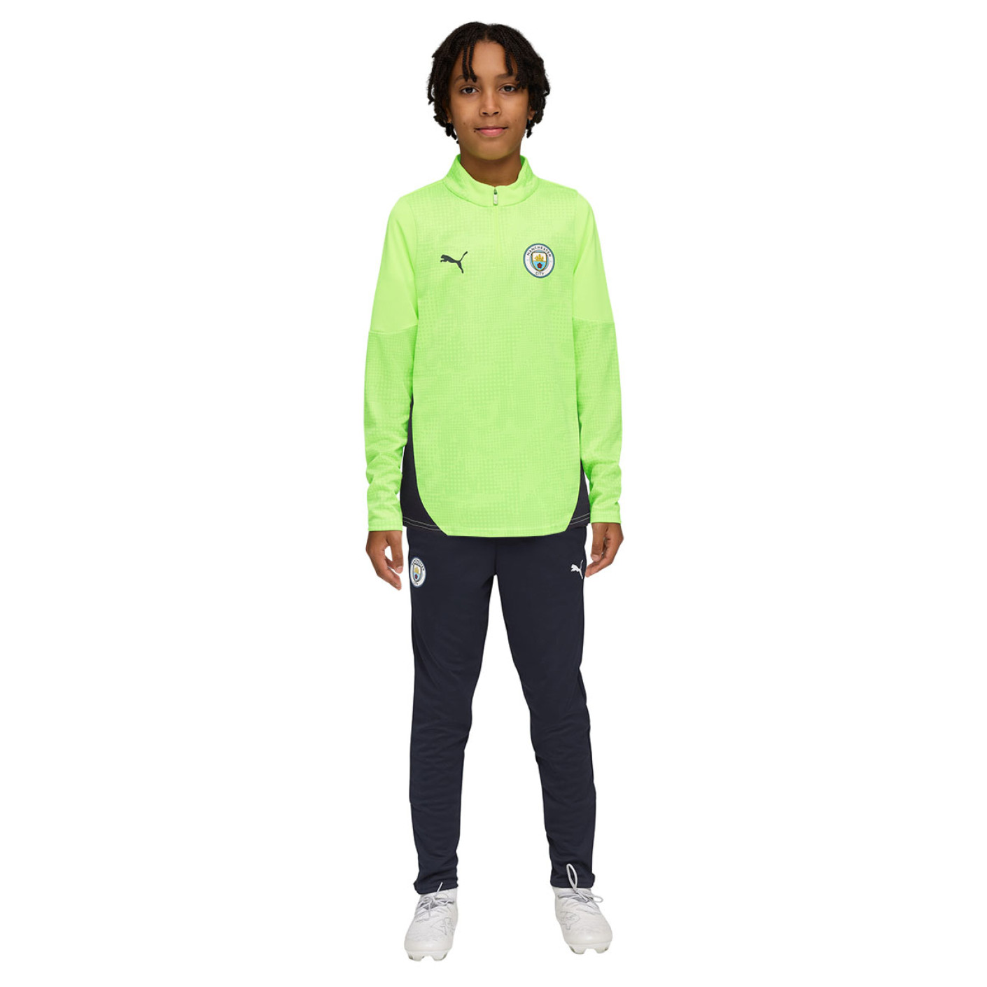 PUMA Manchester City Survêtement 1/4 Zip 2025-2026 Enfants Vert Clair Bleu Foncé