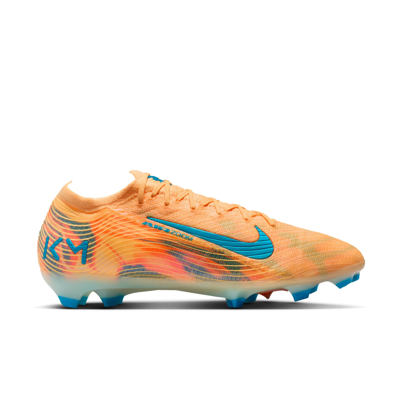 Nike Zoom Mercurial Vapor 16 Mbappé Elite Gras Voetbalschoenen (FG) Lichtoranje Turquoise