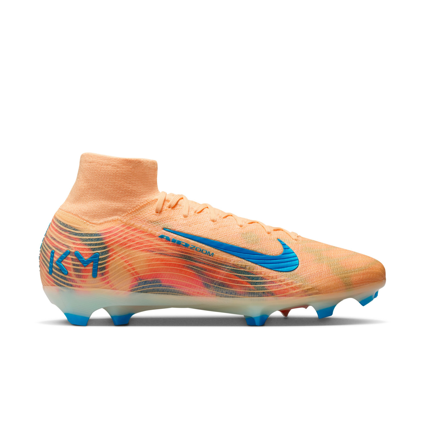 Nike Zoom Mercurial Superfly 10 Mbappé Elite Gazon Naturel Chaussures de Foot (FG) Orange Clair Turquoise