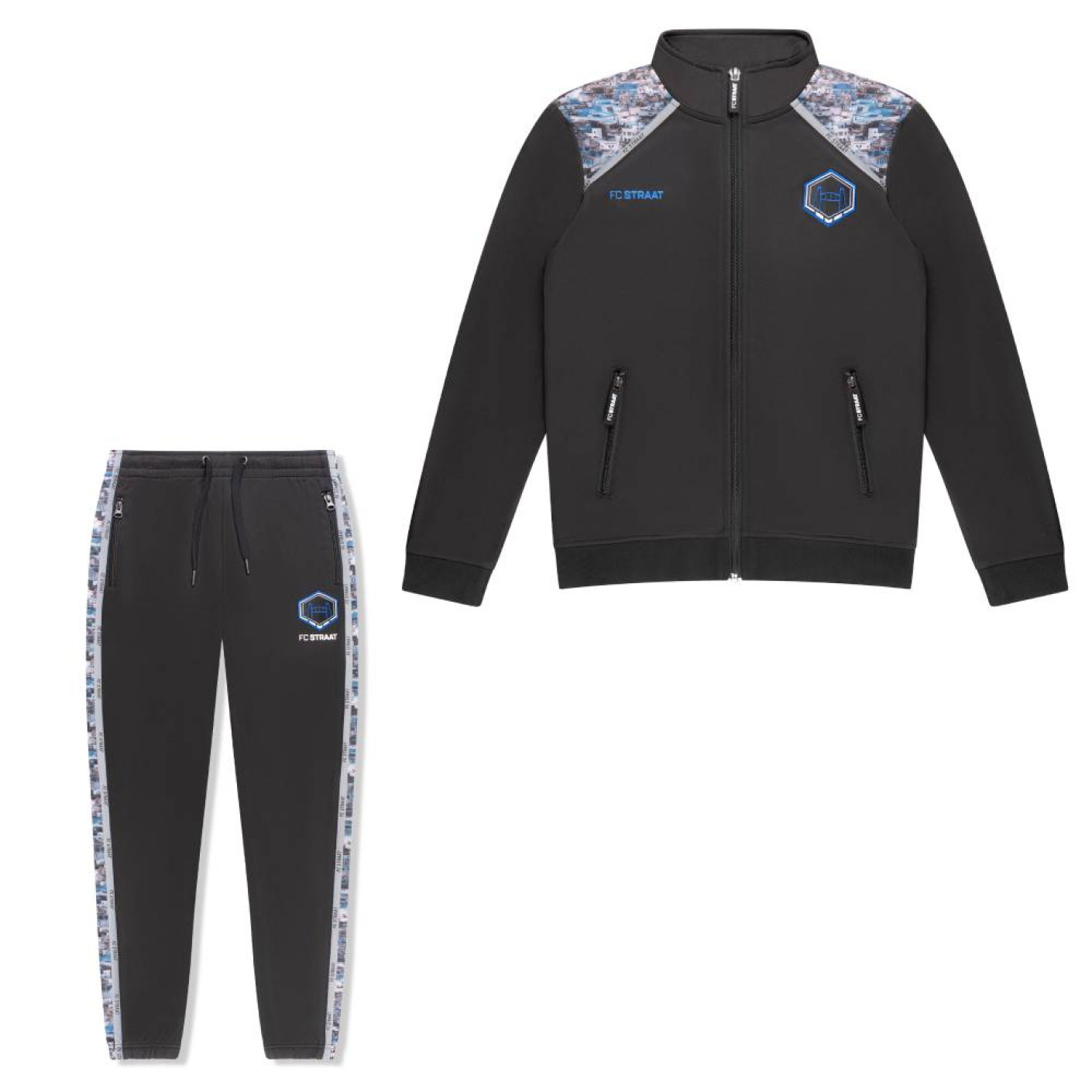 Survêtement alpin Touzani Damascus à fermeture éclair intégrale pour enfants, noir, bleu, blanc