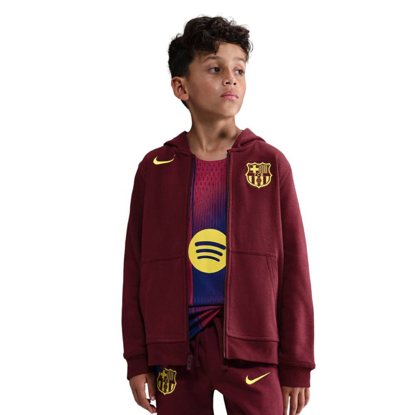 Nike FC Barcelona Club Fleece Vest 2025-2026 Kids Donkerrood Geel