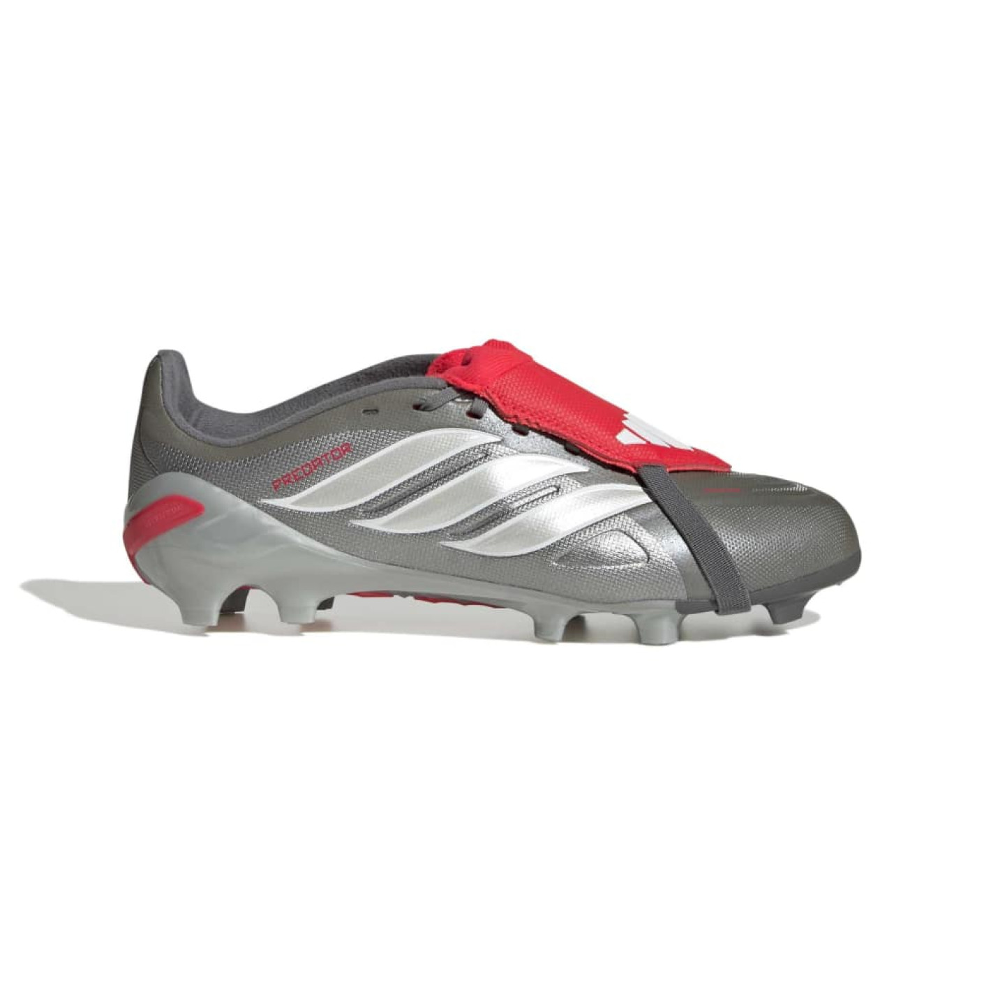 adidas Predator League FT Gras Voetbalschoenen (FG) Kids Donkergrijs Wit Zilver Rood