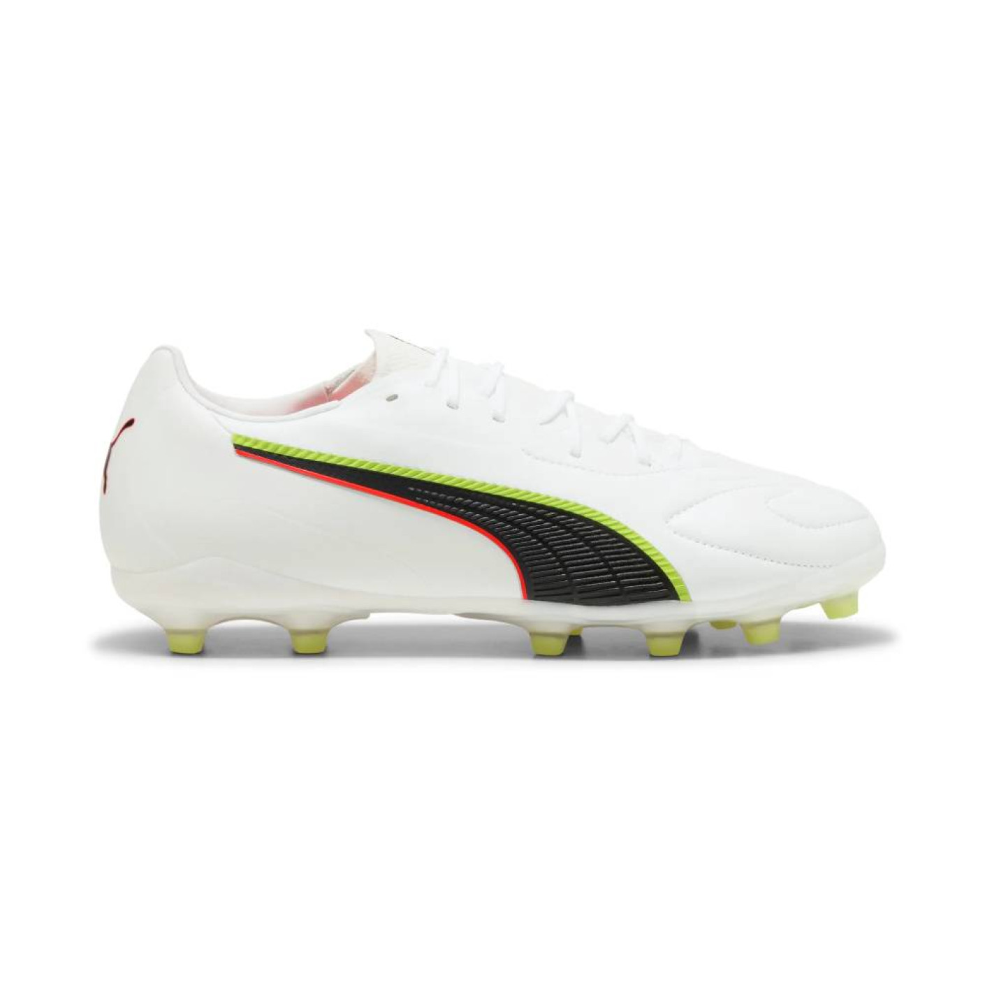 PUMA King 20 Match Gazon Naturel Artificiel Chaussures de Foot (MG) Blanc Rouge Vif Néon Jaune