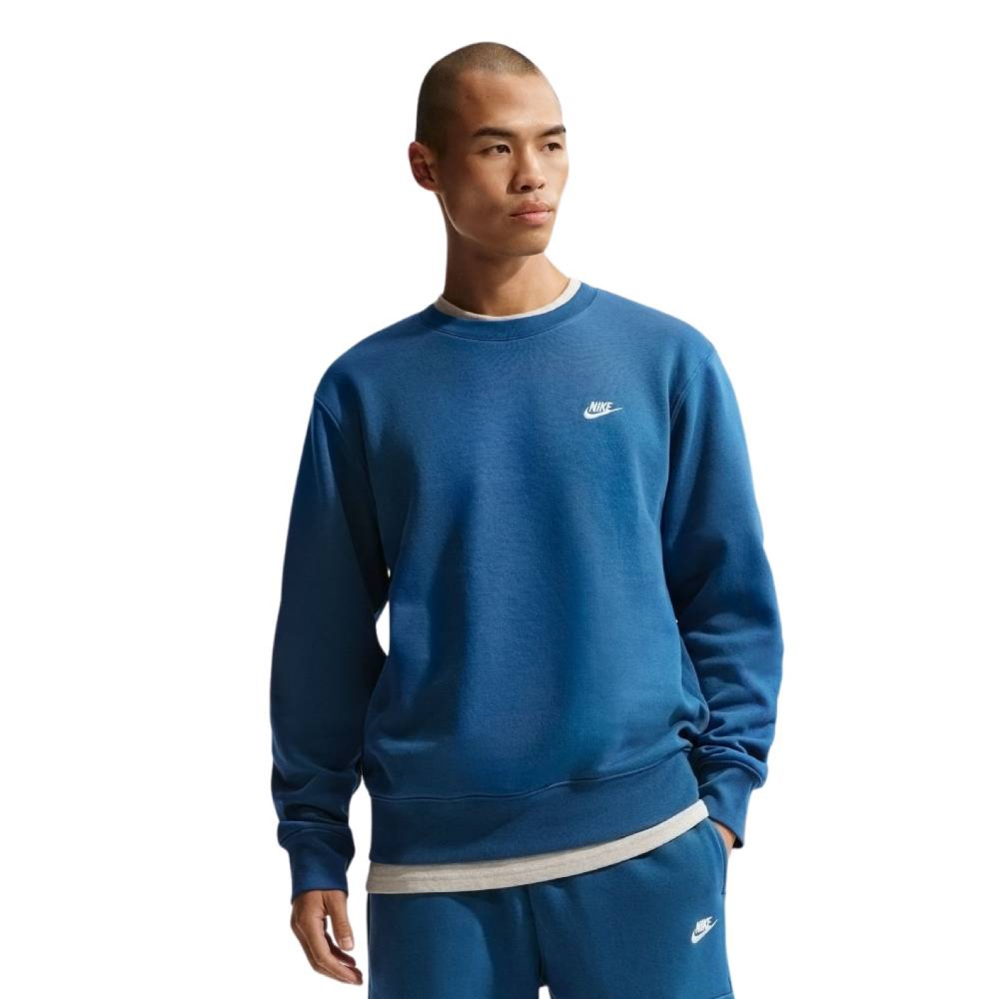 Nike Club Fleece Crew Sweater Donkerblauw Beige