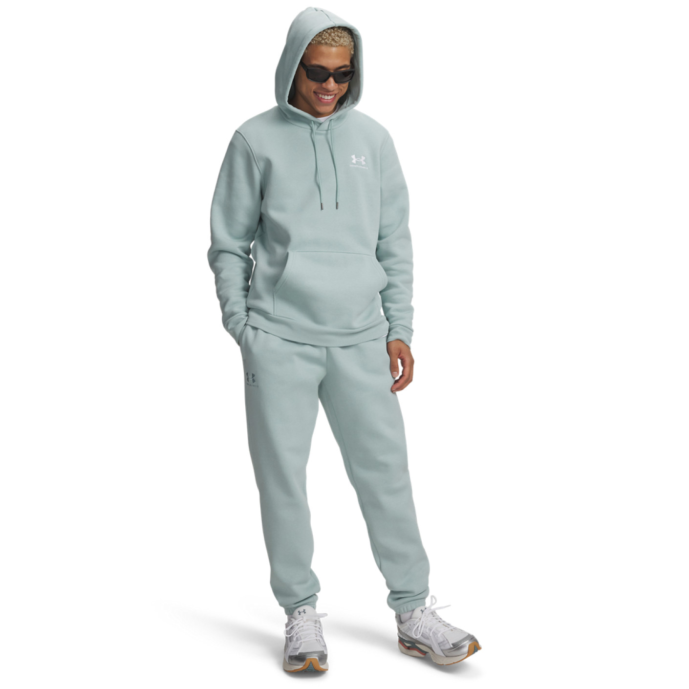 Combinaison de jogging polaire Under Armour Icone à capuche entièrement zippée, bleu clair, blanc