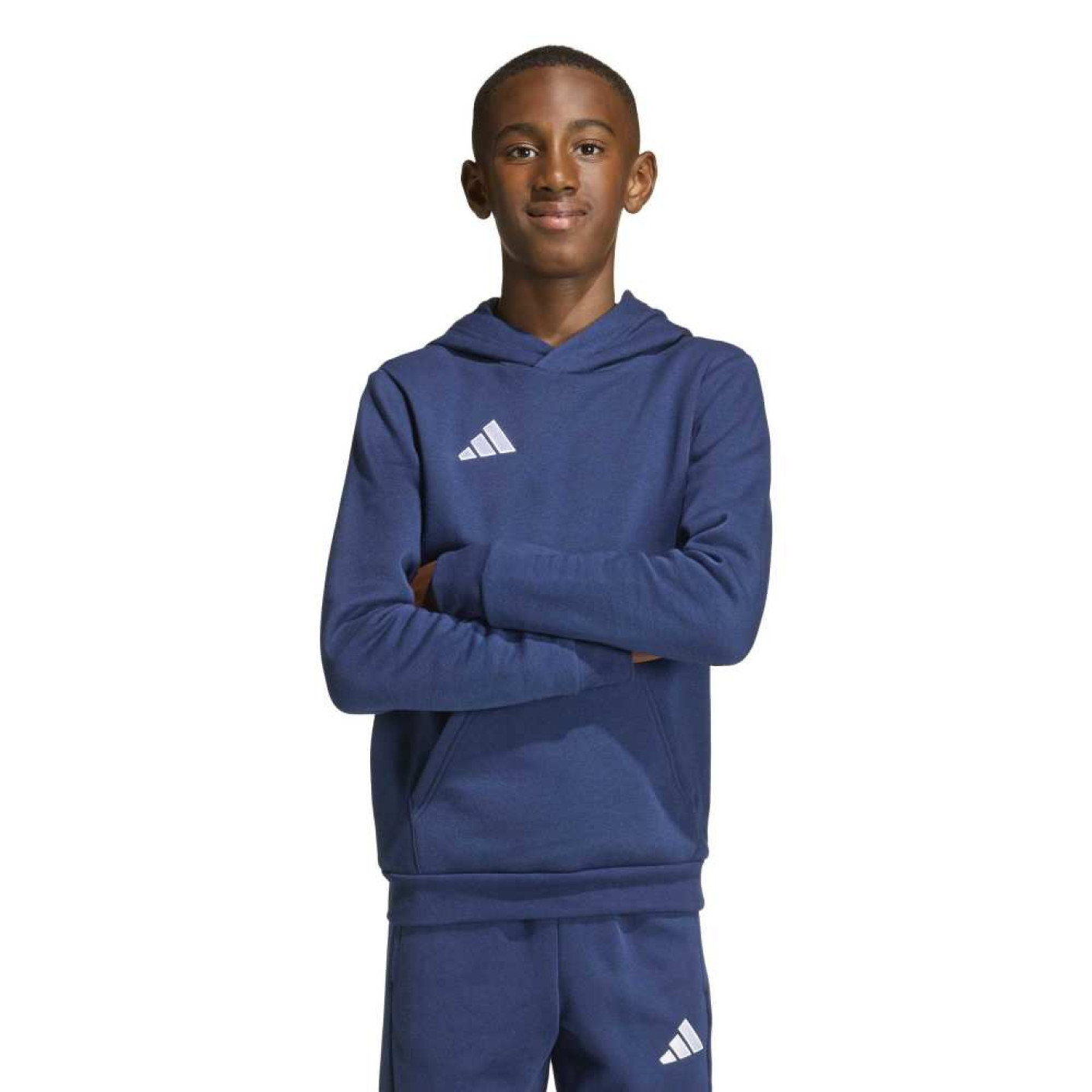 Sweat à capuche adidas Entrada 26 pour enfants, bleu foncé et blanc