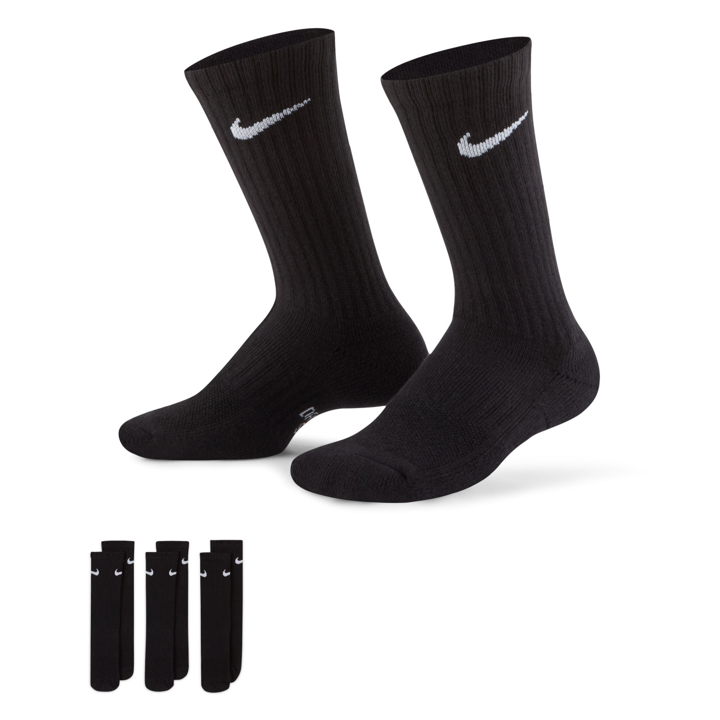 Chaussettes de sport Nike Everyday Cushioned Crew, lot de 3, pour Enfants, noir et blanc