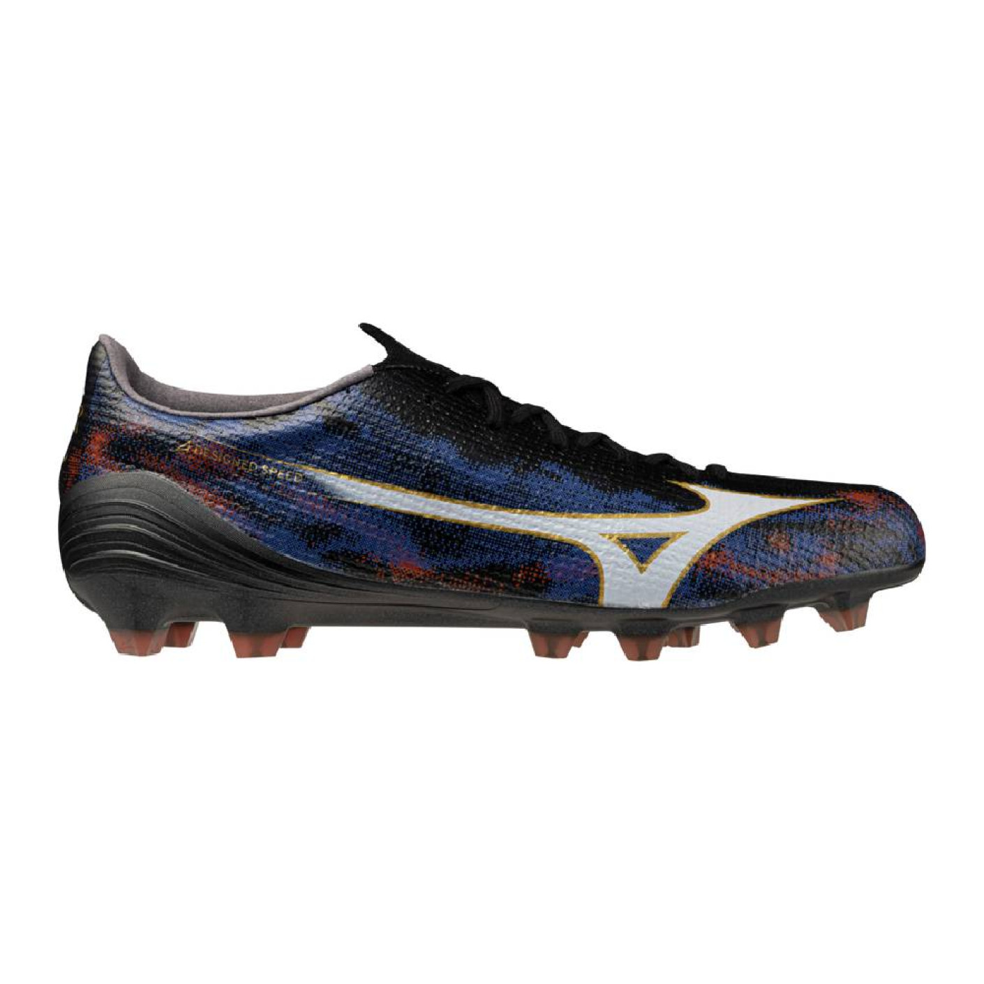 Mizuno Alpha III Japan Gazon Naturel Chaussures de Foot (FG) Noir Bleu Rouge Doré