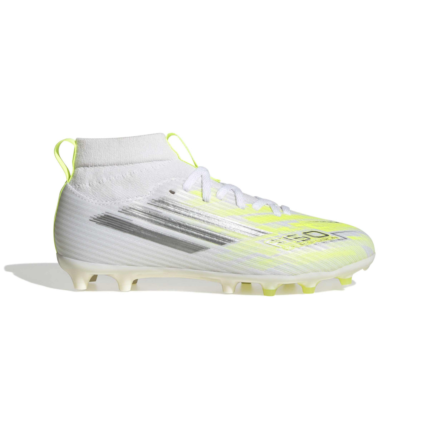adidas F50 Sparkfusion League Gazon Naturel Artificiel Chaussures de Foot (MG) Enfants Blanc Gris Néon Jaune