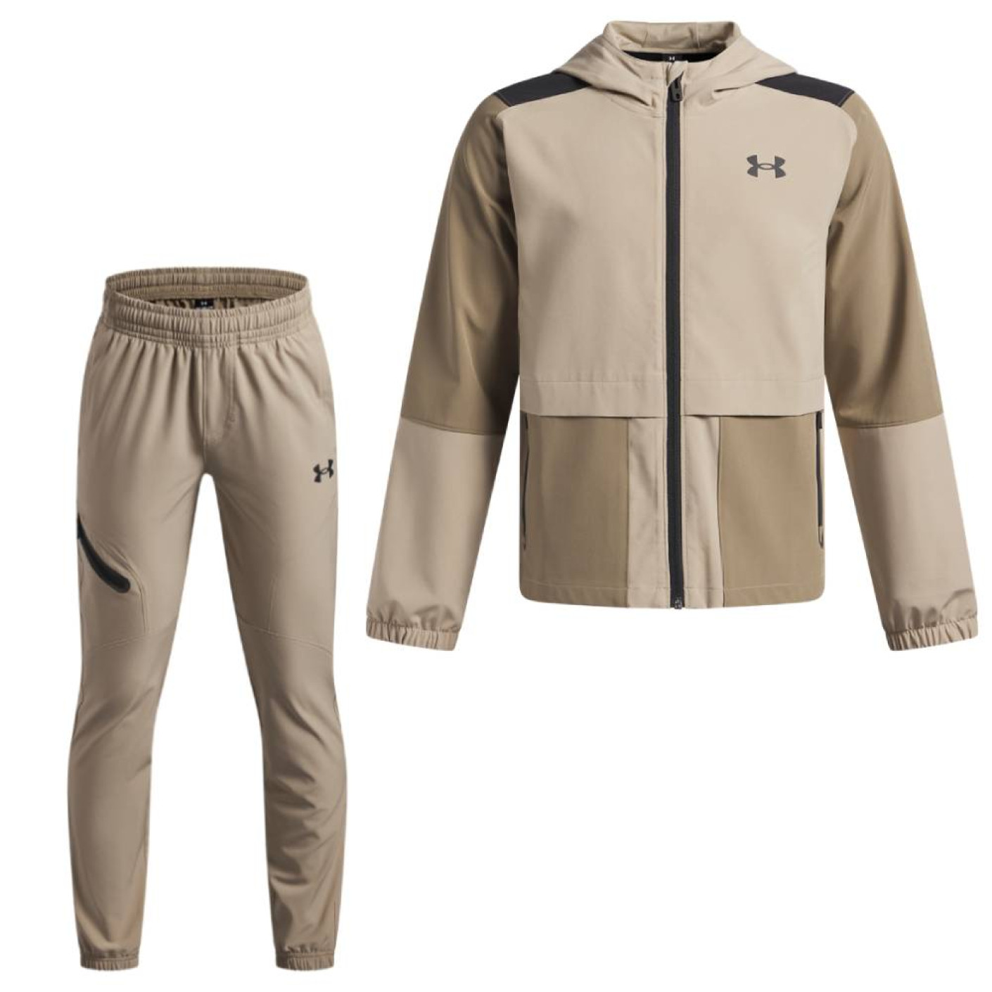 Survêtement tissé Unstoppable Under Armour à fermeture éclair intégrale pour Enfants, beige et noir