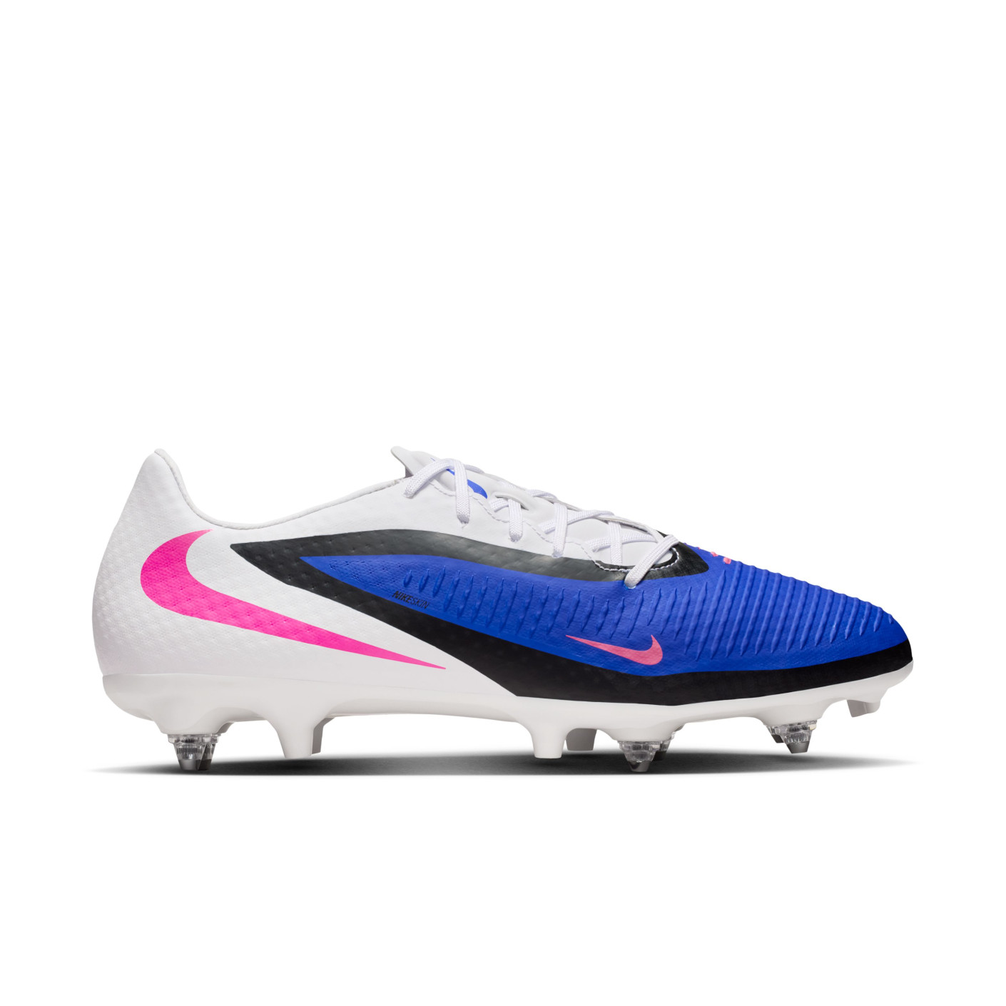 Nike Phantom 6 Low Academy Crampons Vissés Chaussures de Foot (SG) Anti-Clog Bleu Blanc Rose Vif