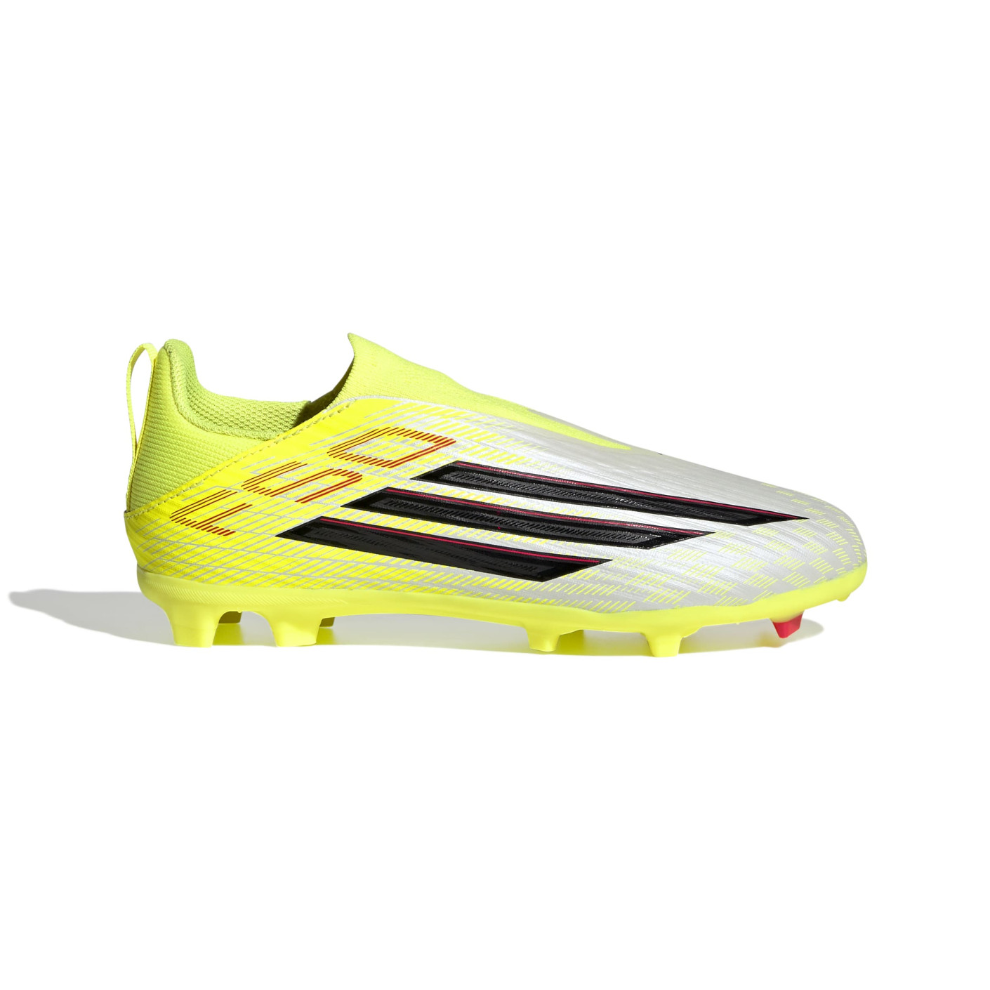 adidas F50 League Sans Lacets Gazon Naturel Artificiel Chaussures de Foot (MG) Enfants Néon Jaune Noir Rouge