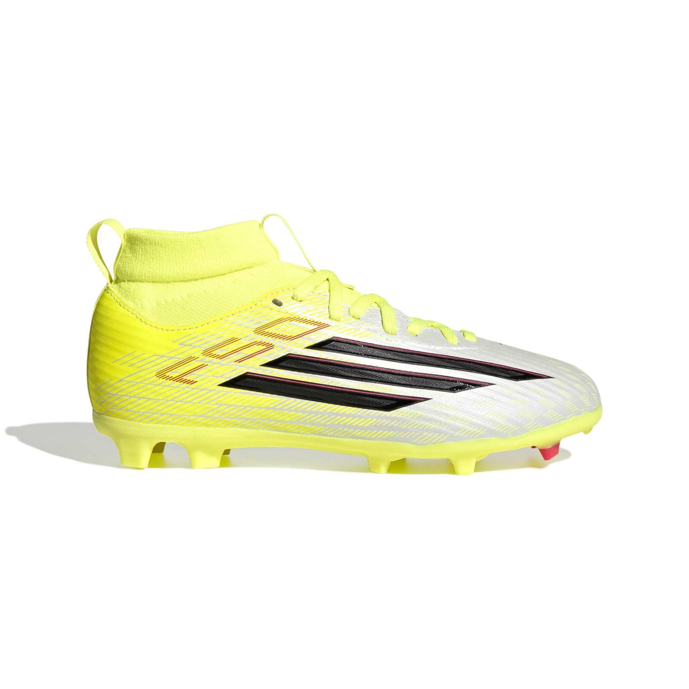 adidas F50 League Mid Gazon Naturel Artificiel Chaussures de Foot (MG) Enfants Néon Jaune Noir Rouge