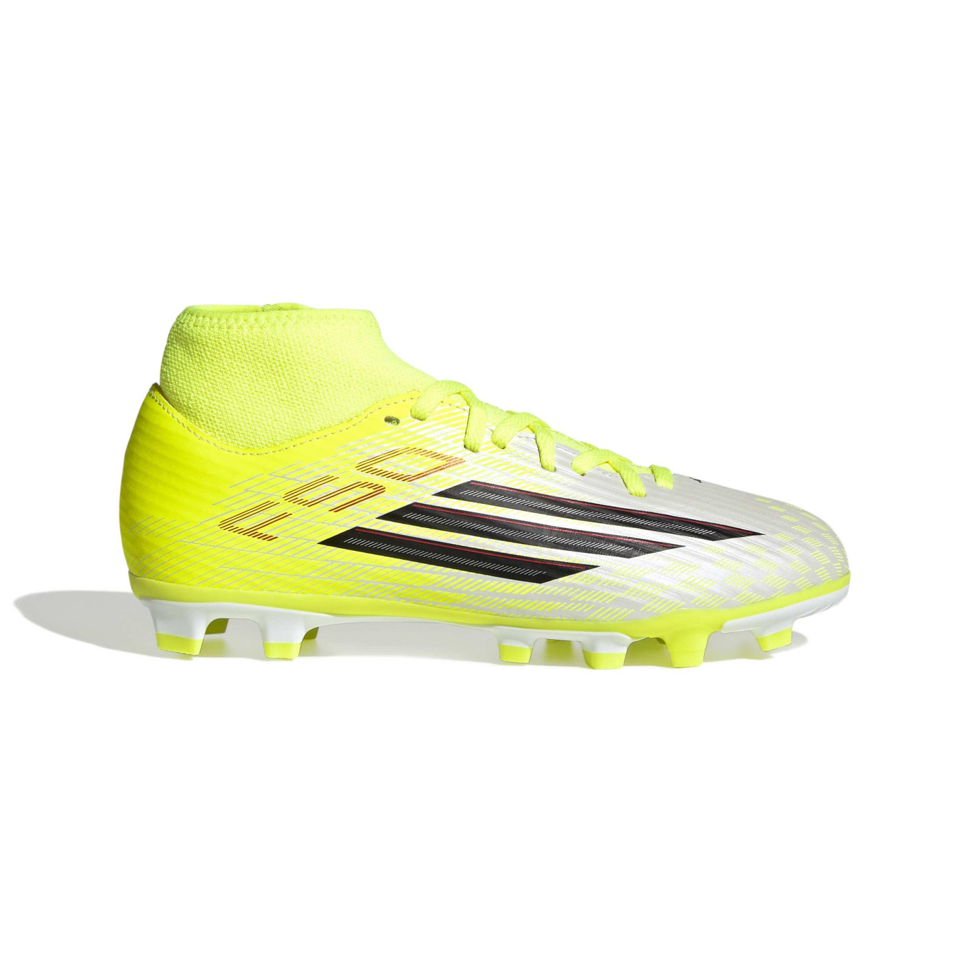 adidas F50 Club Mid Gazon Naturel Gazon Artificiel Chaussures de Foot (MG) Enfants Néon Jaune Noir Rouge