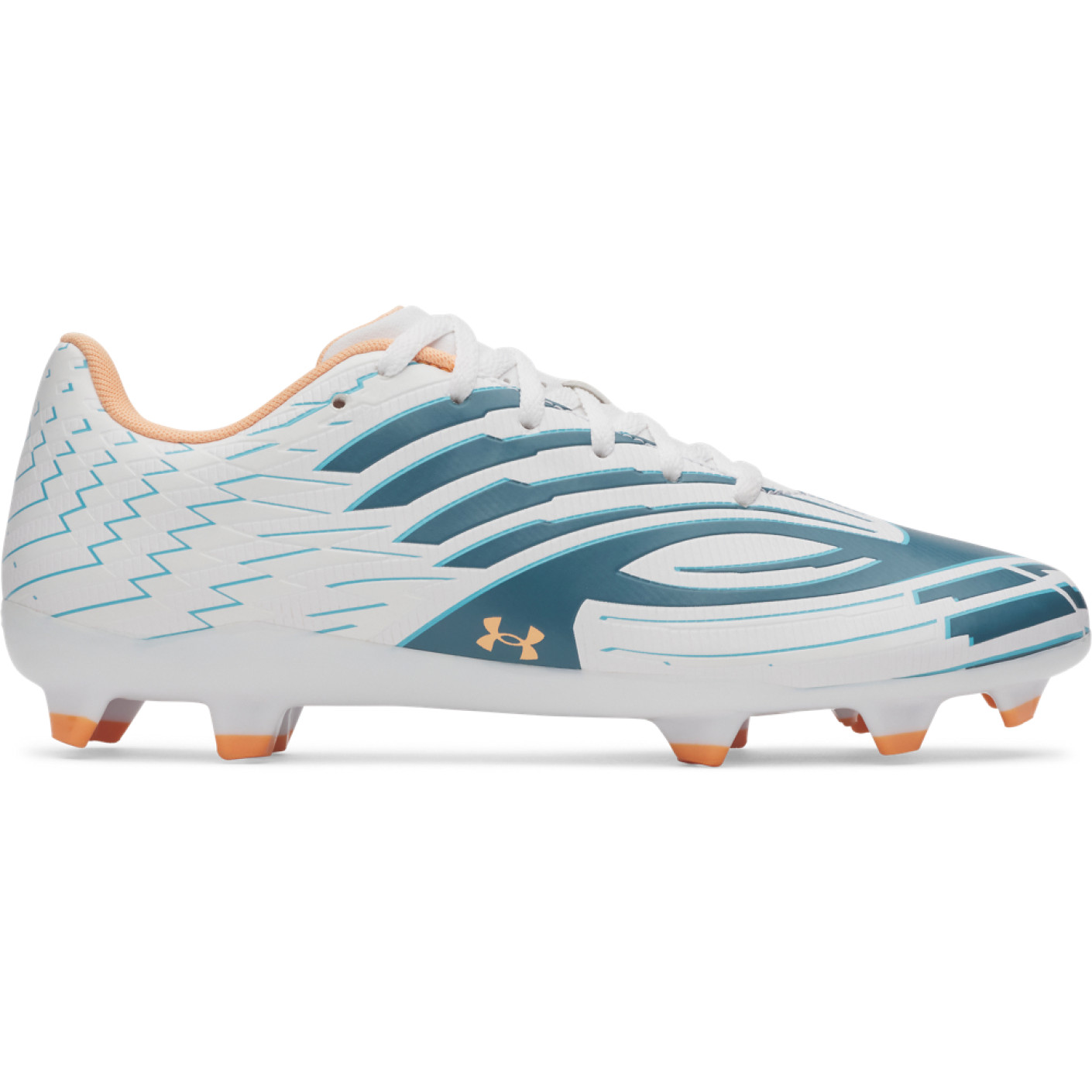 Under Armour Shadow Select 4 Gazon Naturel Chaussures de Foot (FG) Blanc Bleu Foncé Bleu Azure Orange