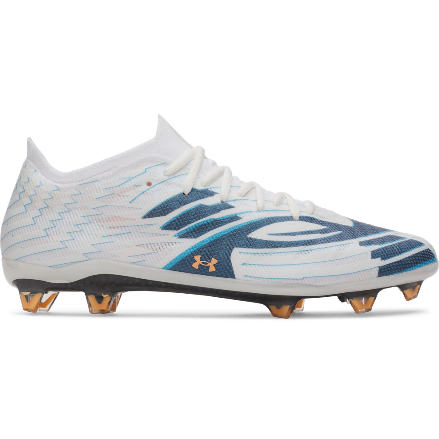Under Armour Shadow Elite 4 Mach Chaussures de Foot Gazon Naturel (FG) Blanc Bleu Foncé Bleu Azure Orange