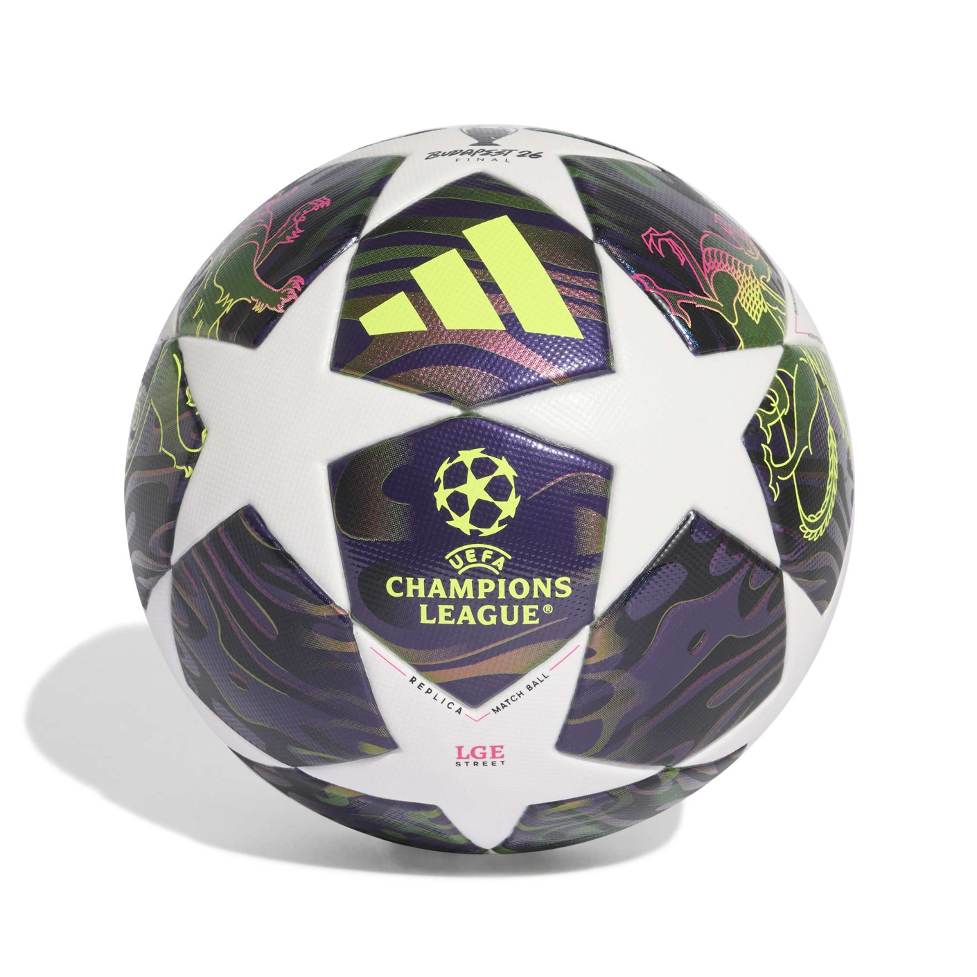 adidas UEFA Champions League League Final Ballon de Foot Street Taille 5 2025-2026 Mauve Blanc Jaune