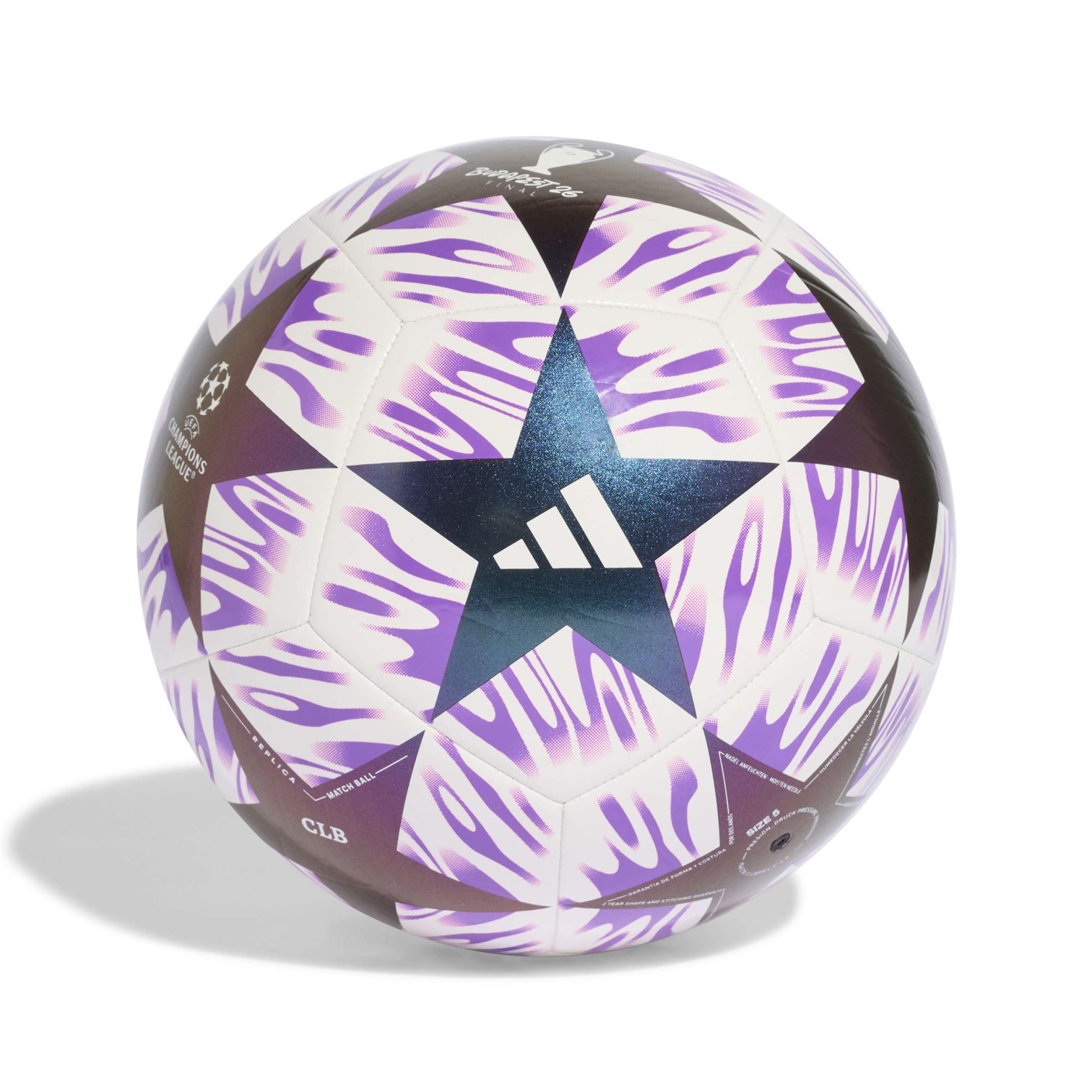 adidas UEFA Champions League Club Final Ballon de Foot Taille 5 2025-2026 Blanc Mauve Bleu