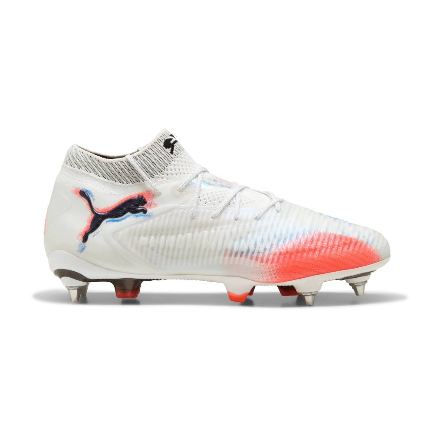 PUMA Future 8 Ultimate Crampons Vissés Chaussures de Foot (SG) Blanc Rouge Vif Bleu