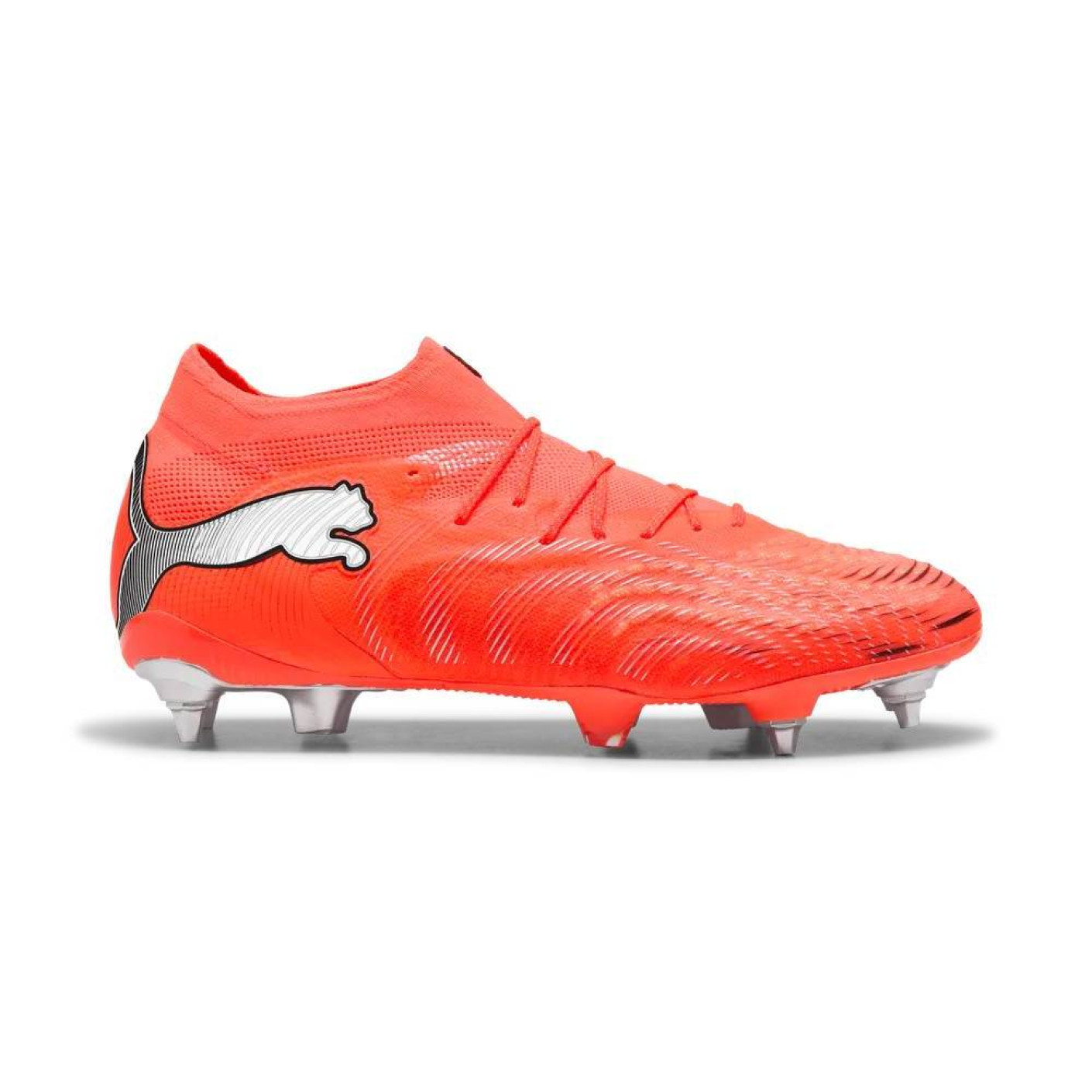 PUMA Future 9 Ultimate Crampons Vissés Chaussures de Foot (SG) Rouge Vif Argenté Noir
