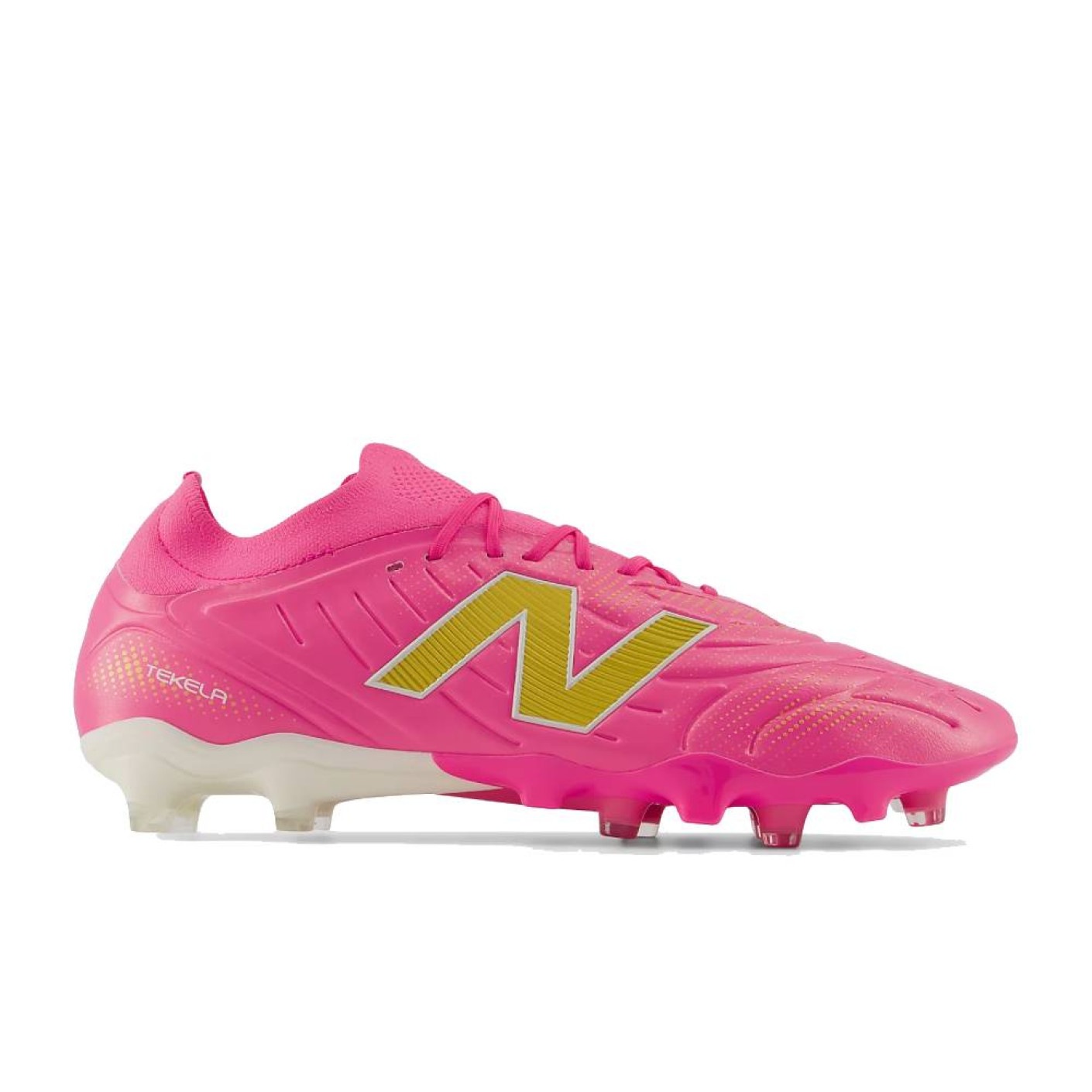 New Balance Tekela V5 Pro Low Gras Voetbalschoenen (FG) Felroze Wit Goud