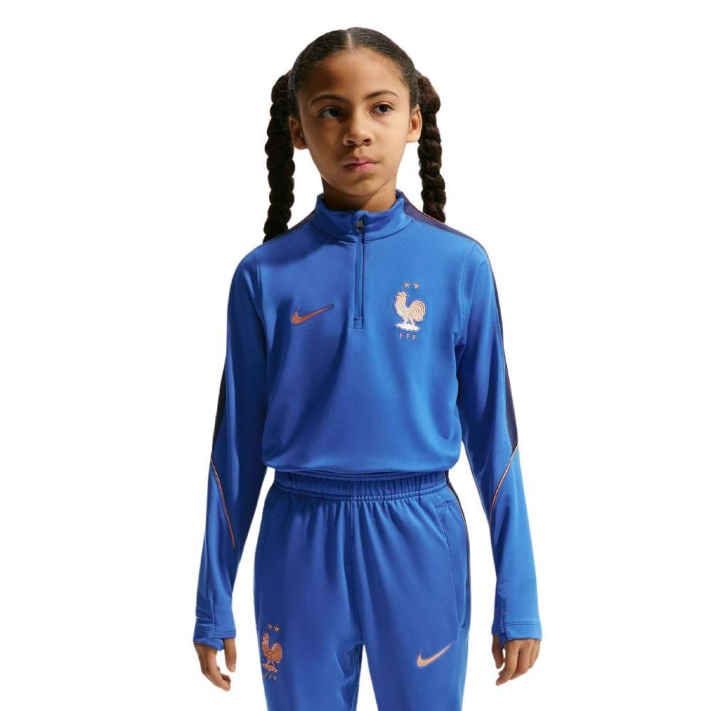 Haut d'entraînement Nike France Strike 1/4-Zip 2026-2028 pour Enfants, bleu foncé, bronze