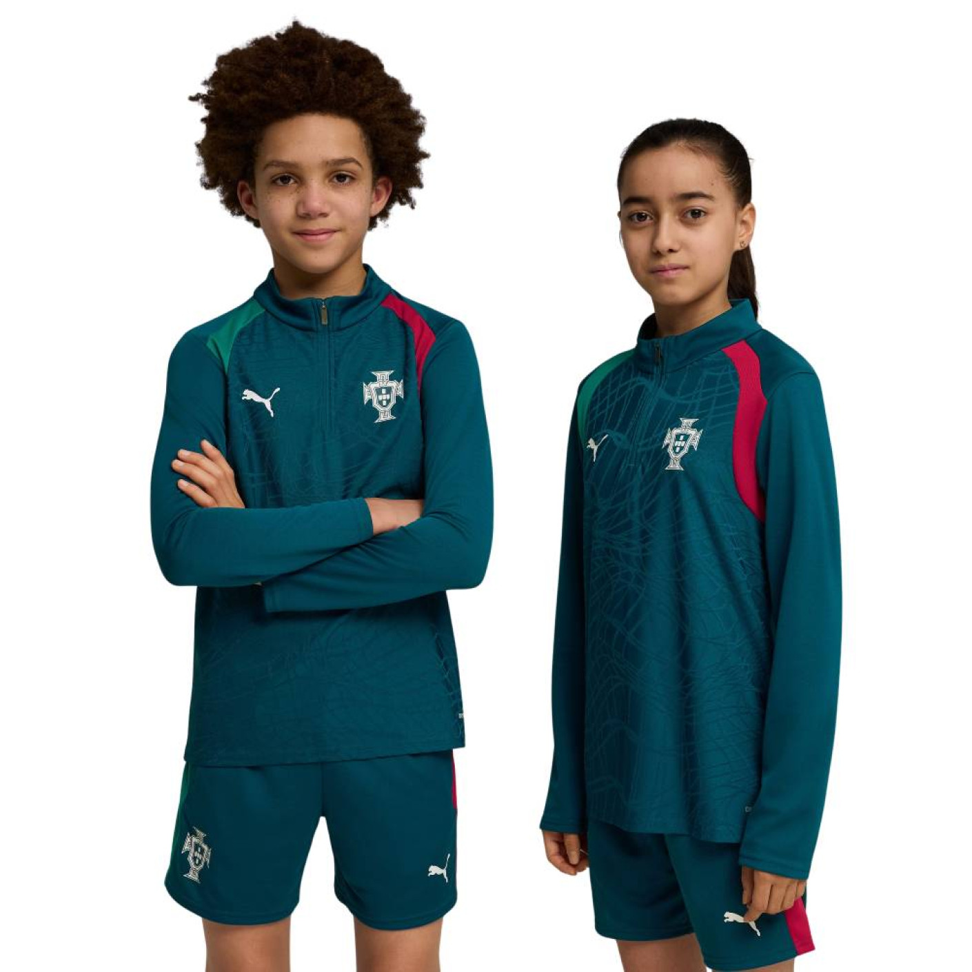 PUMA Portugal Haut d'Entraînement 1/4 Zip 2026-2028 Enfants Bleu-Vert Blanc