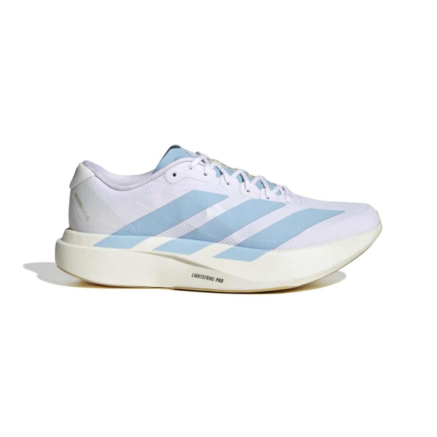 adidas Adizero Evo SL Woven Hardloopschoenen Wit Lichtblauw Goud