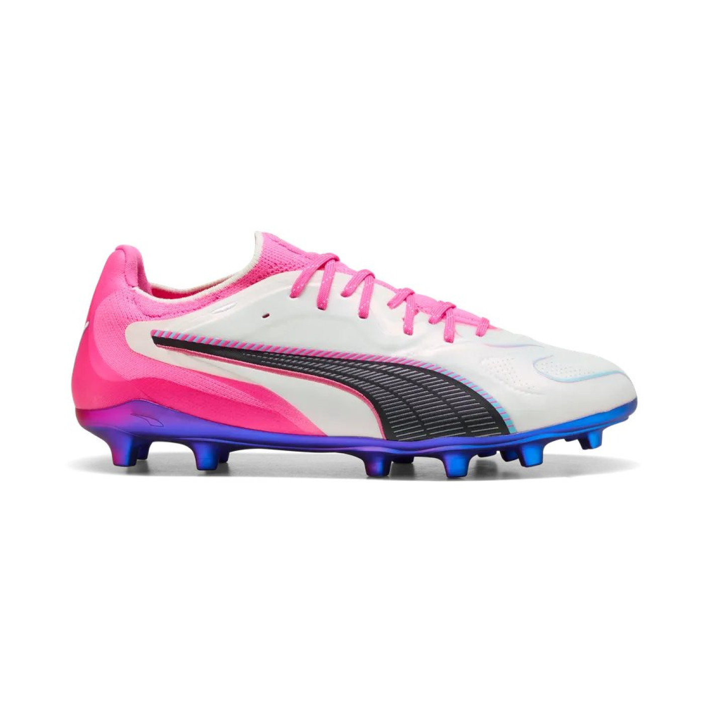 PUMA King 20 Ultimate Gazon Naturel Artificiel Chaussures de Foot (MG) Blanc Rose Vif Bleu Jaune
