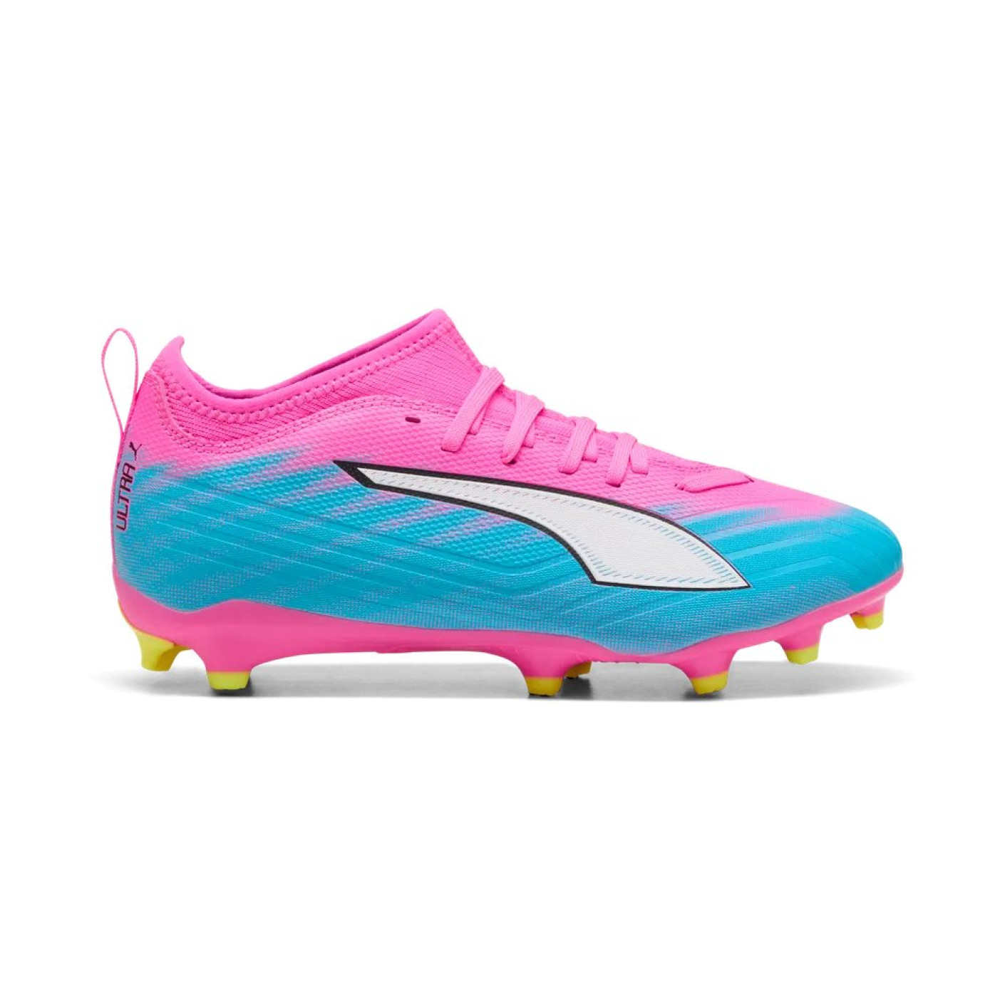 PUMA Ultra 6 Match Gazon Naturel Artificiel (MG) Enfants Rose Vif Bleu Jaune