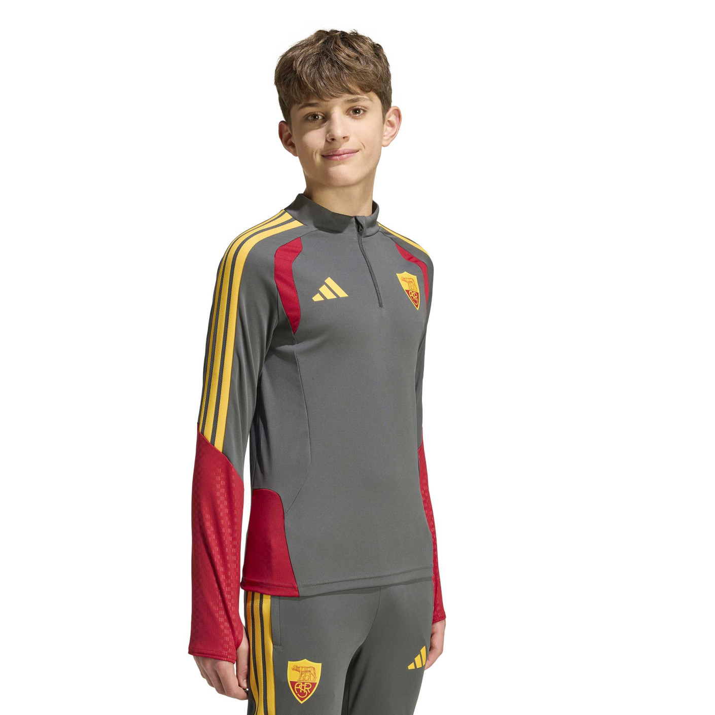 adidas AS Roma Trainingstrui 1/4-Zip 2026-2027 Kids Donkergrijs Rood Oranje