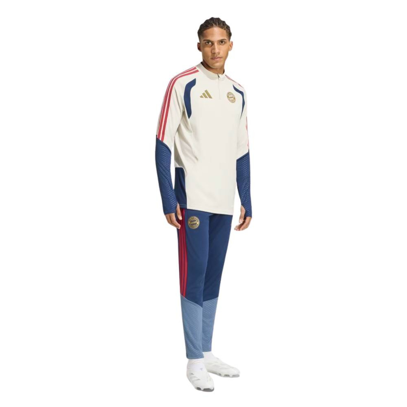 adidas Bayern Munich Survêtement 1/4-Zip 2026-2027 Beige Bleu Foncé Rouge Doré
