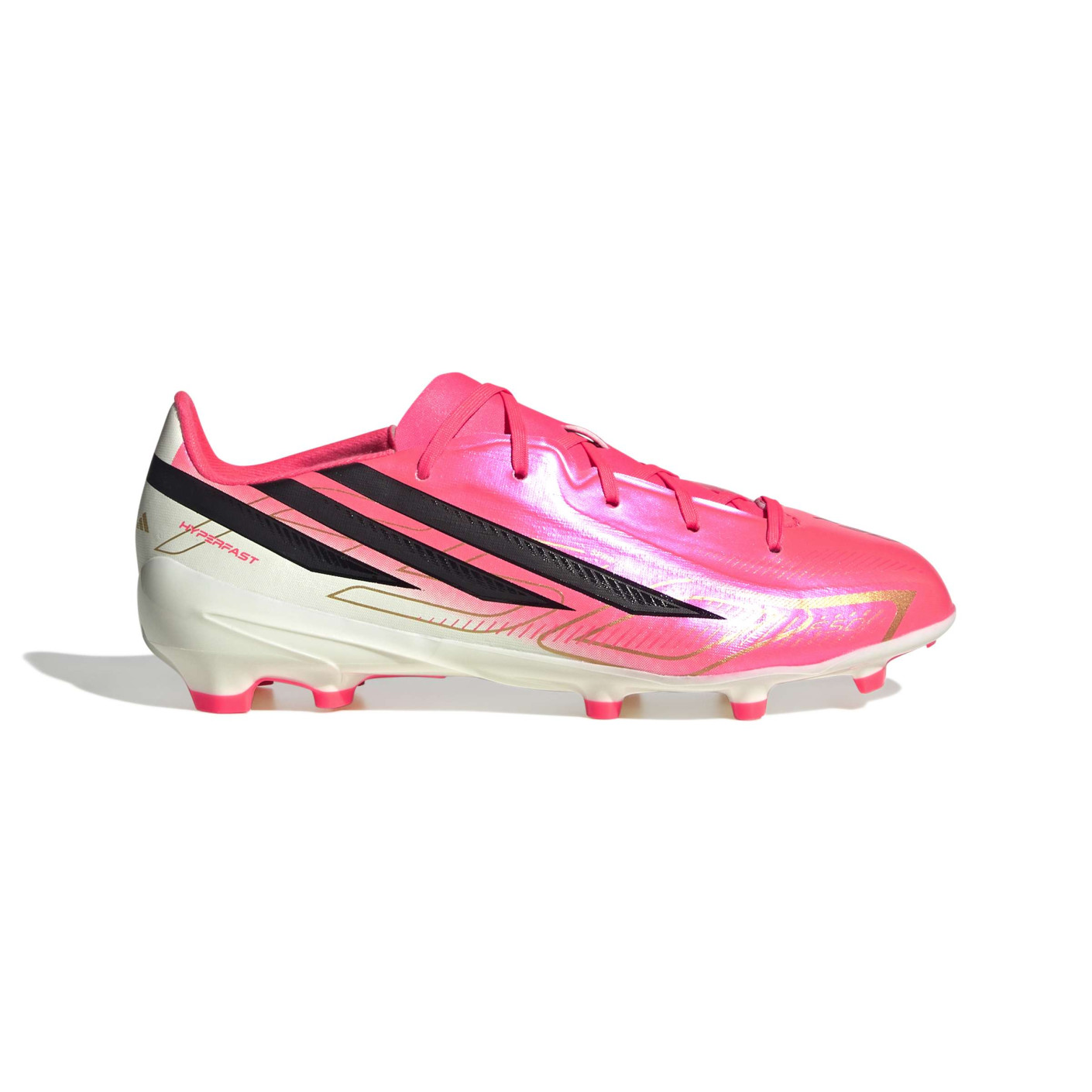adidas F50 Hyperfast League Gras Voetbalschoenen (FG) Kids Felroze Zwart Goud Wit