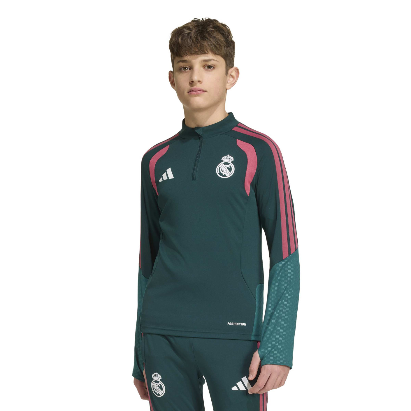 adidas Real Madrid Trainingstrui 1/4-Zip 2026-2027 Kids Donkergroen Roze Wit