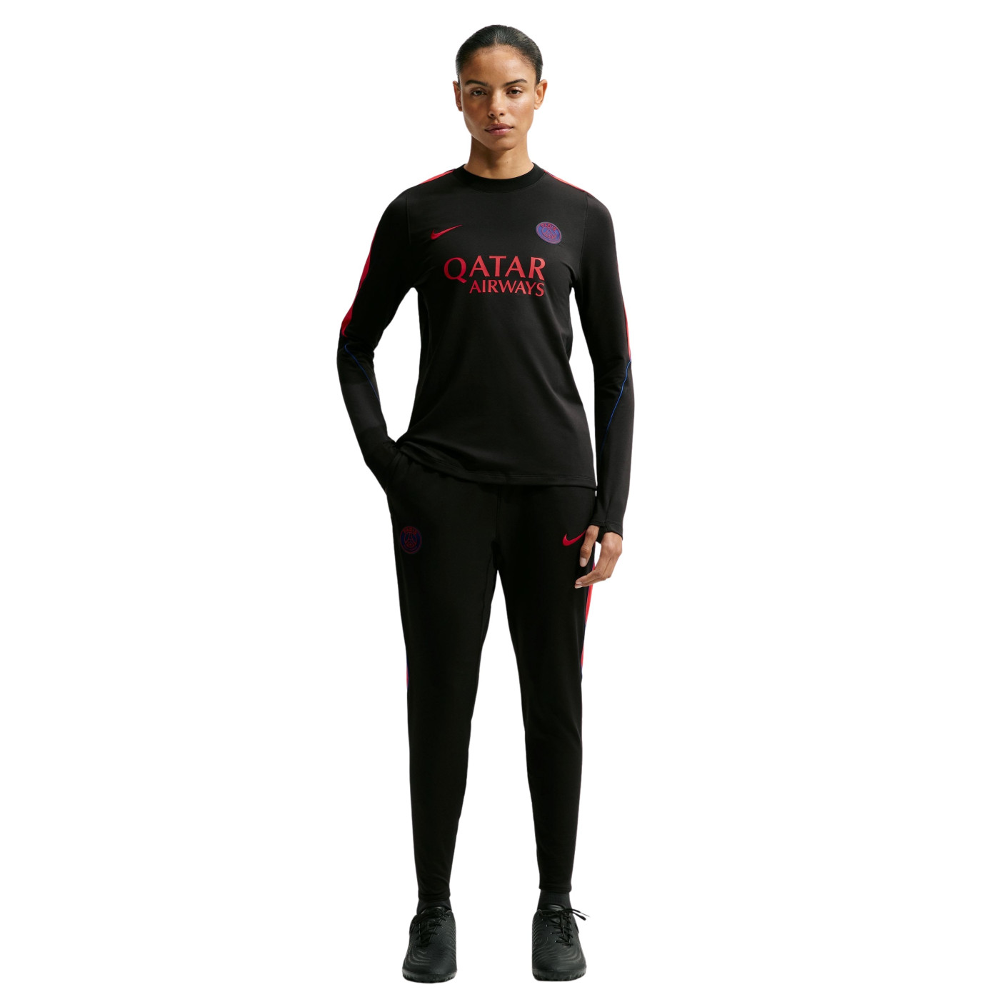Survêtement Nike Paris Saint-Germain Strike 1/4-Zip 2026-2027 Femmes, noir, bleu, rouge vif